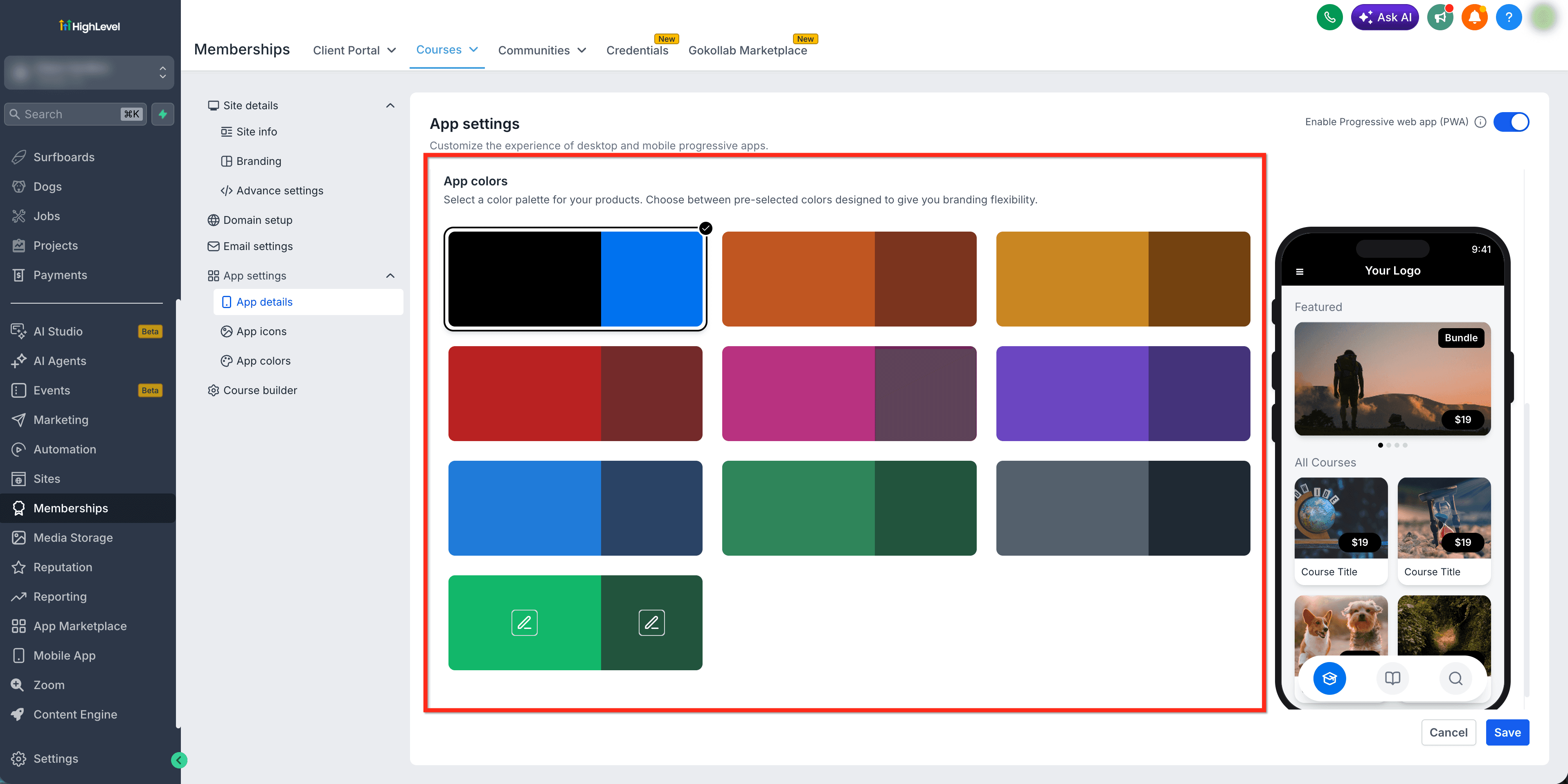Schermata 6 — Come creare una Membership PWA Whitelabel in Legacy Memberships
