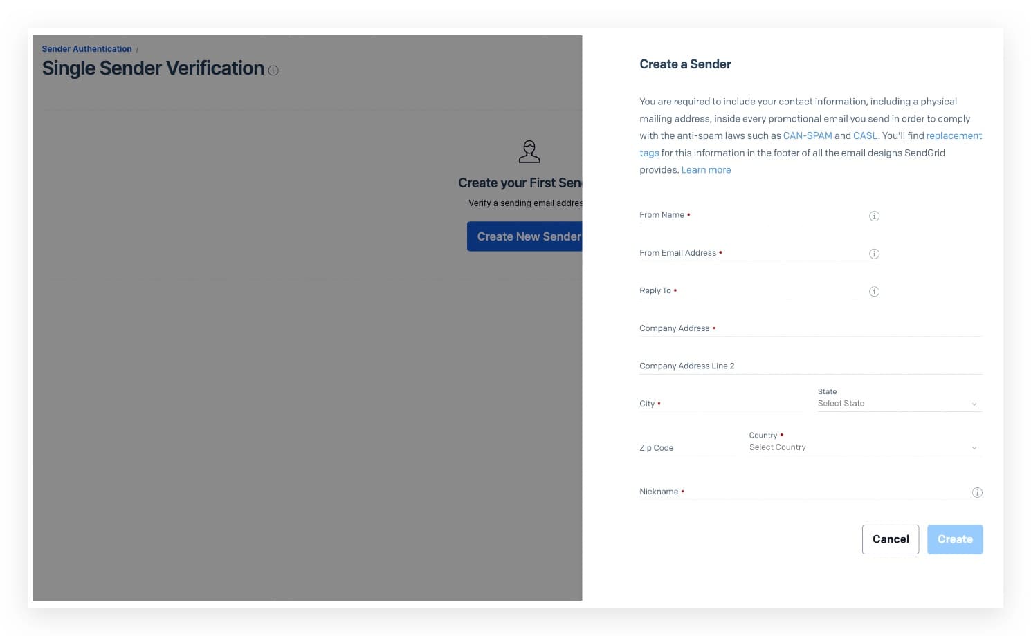 Creazione di un'identità mittente con la tua email di accesso SendGrid