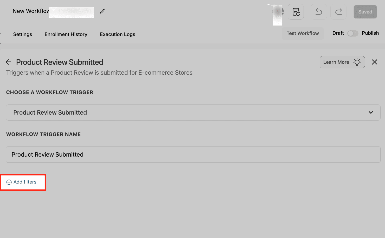 Schermata 5 — Workflow Trigger - Recensione Prodotto Inviata (per Store E-commerce)