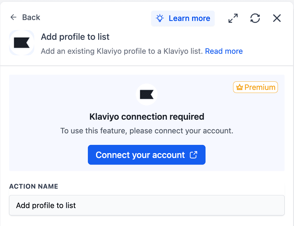 Schermata 1 — Klaviyo: Azioni e Trigger nei Workflow