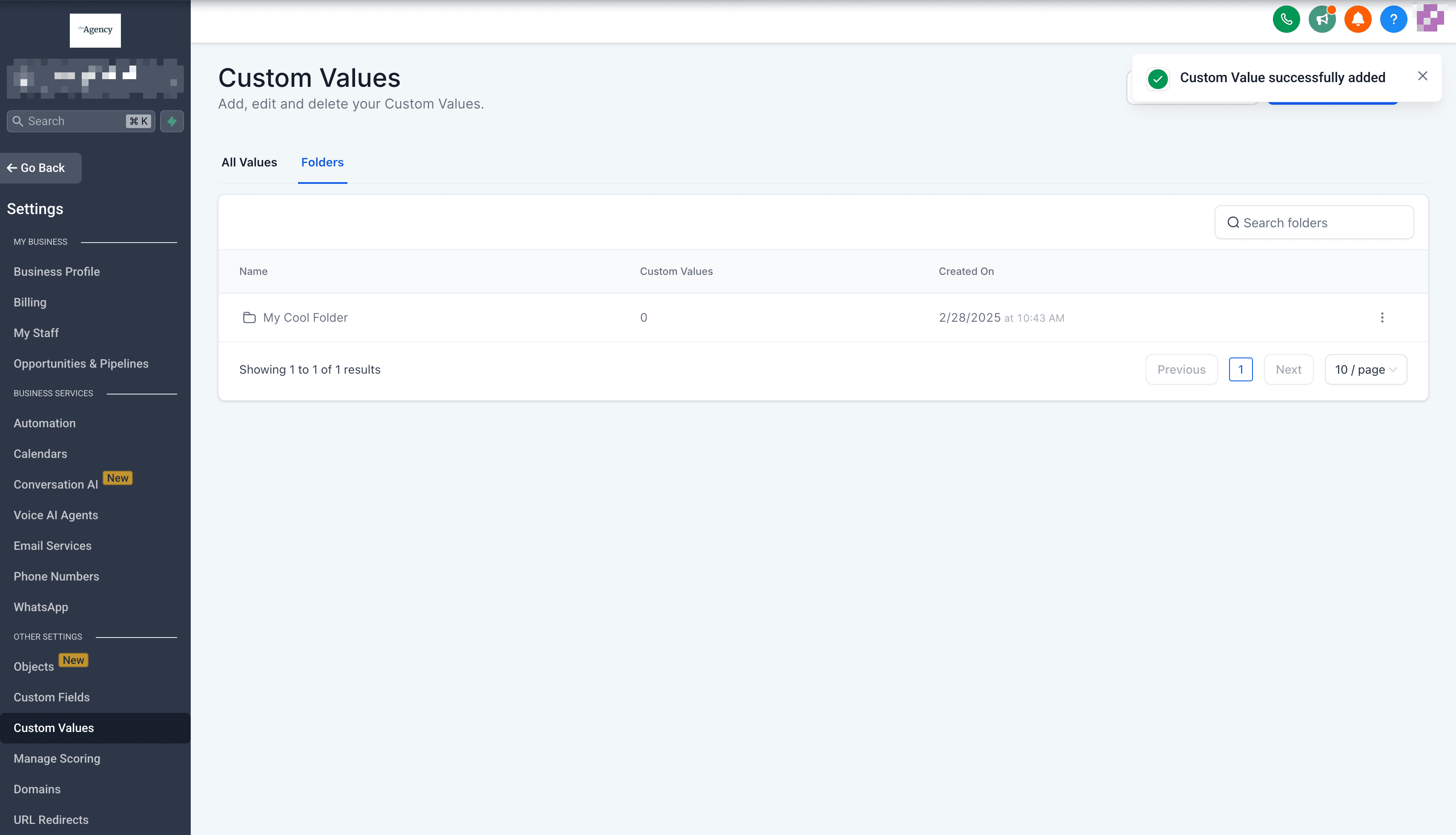 Schermata 8 — Impostazioni Custom Values