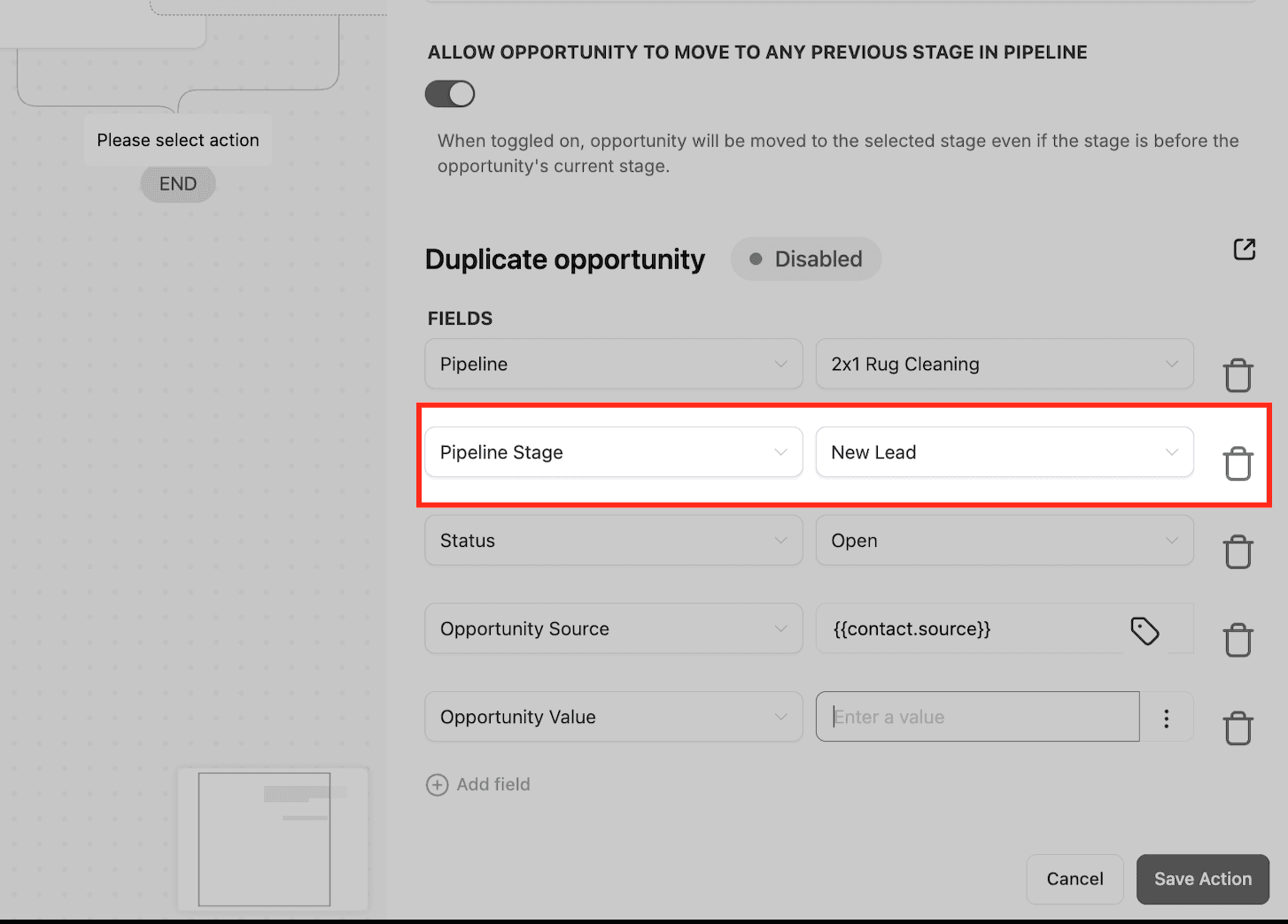 Schermata 10 — Azione Workflow - Aggiorna Opportunità