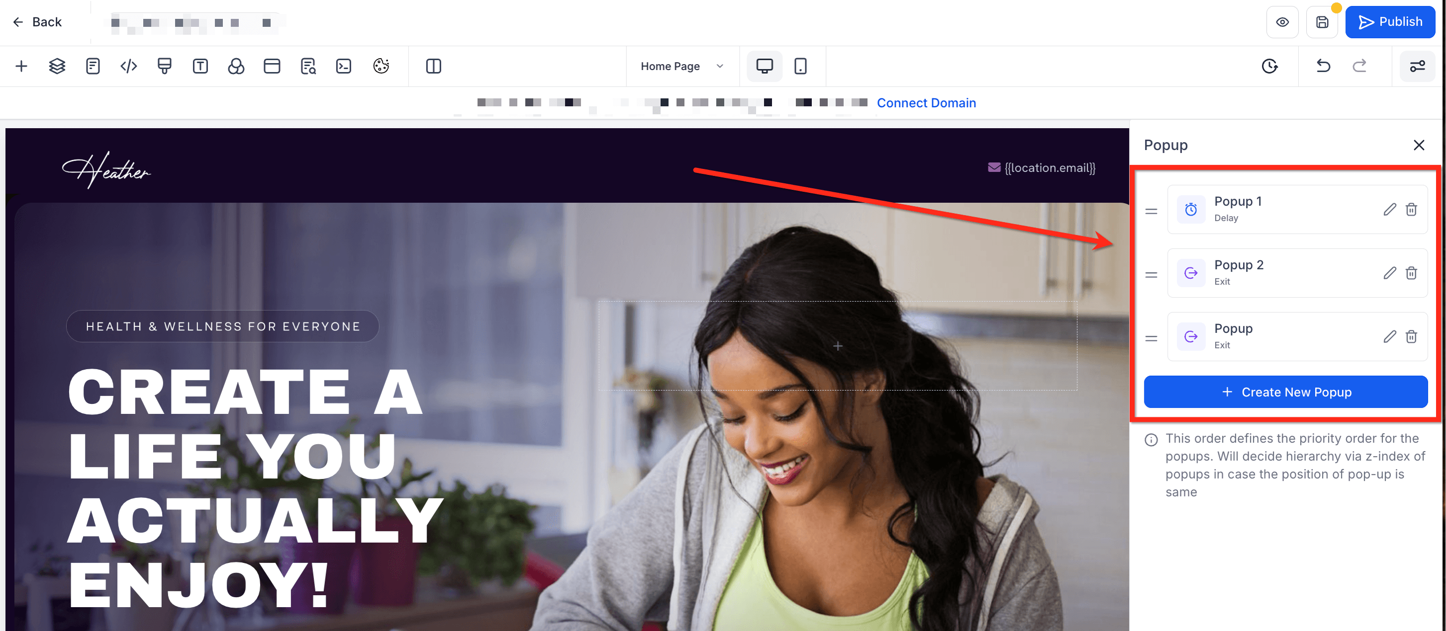 Schermata 4 — Come creare più Popup per pagina in Funnel e Siti Web