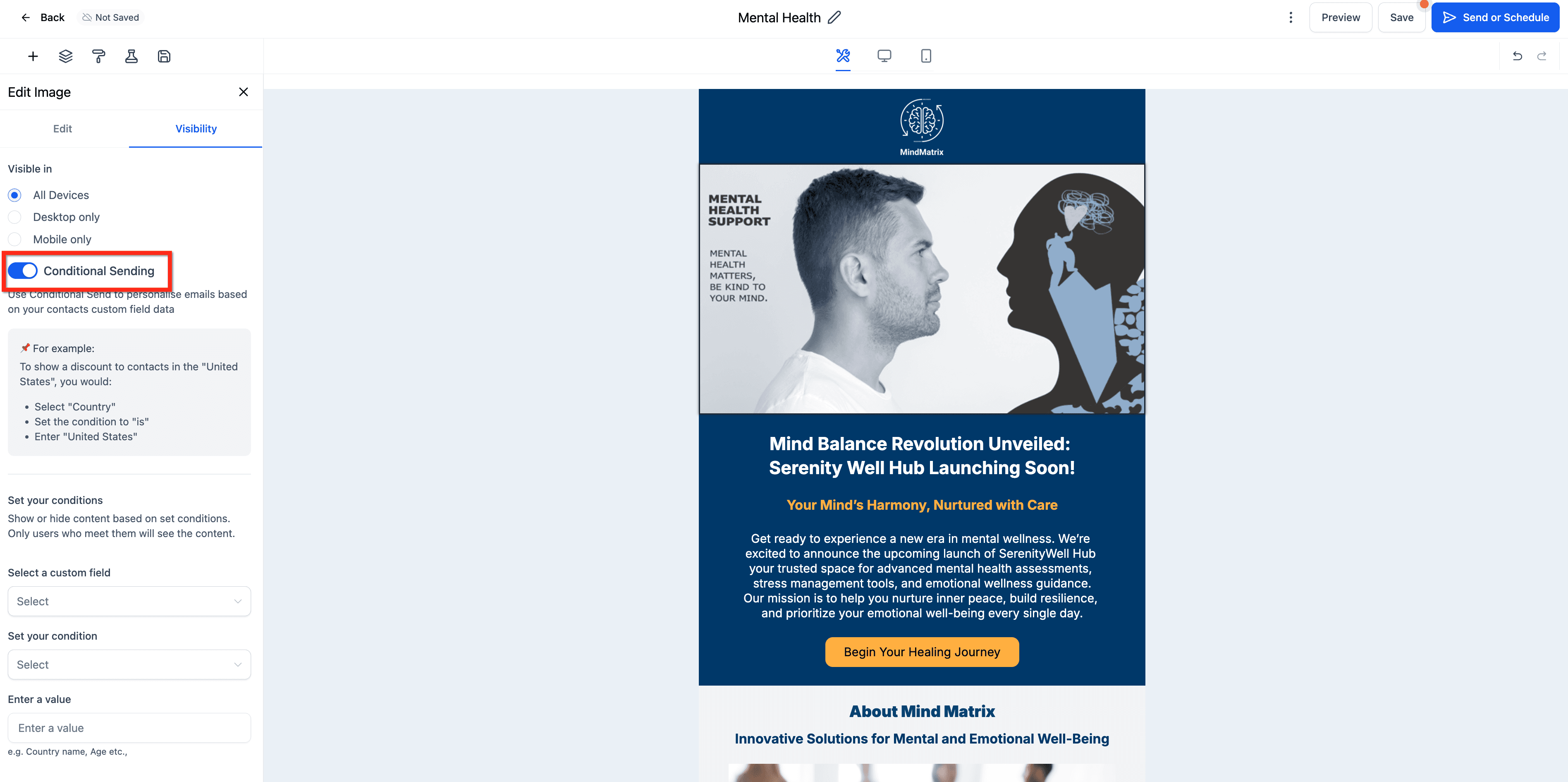 Schermata 4 — Come personalizzare le tue Campaign con gli Elementi Condizionali
