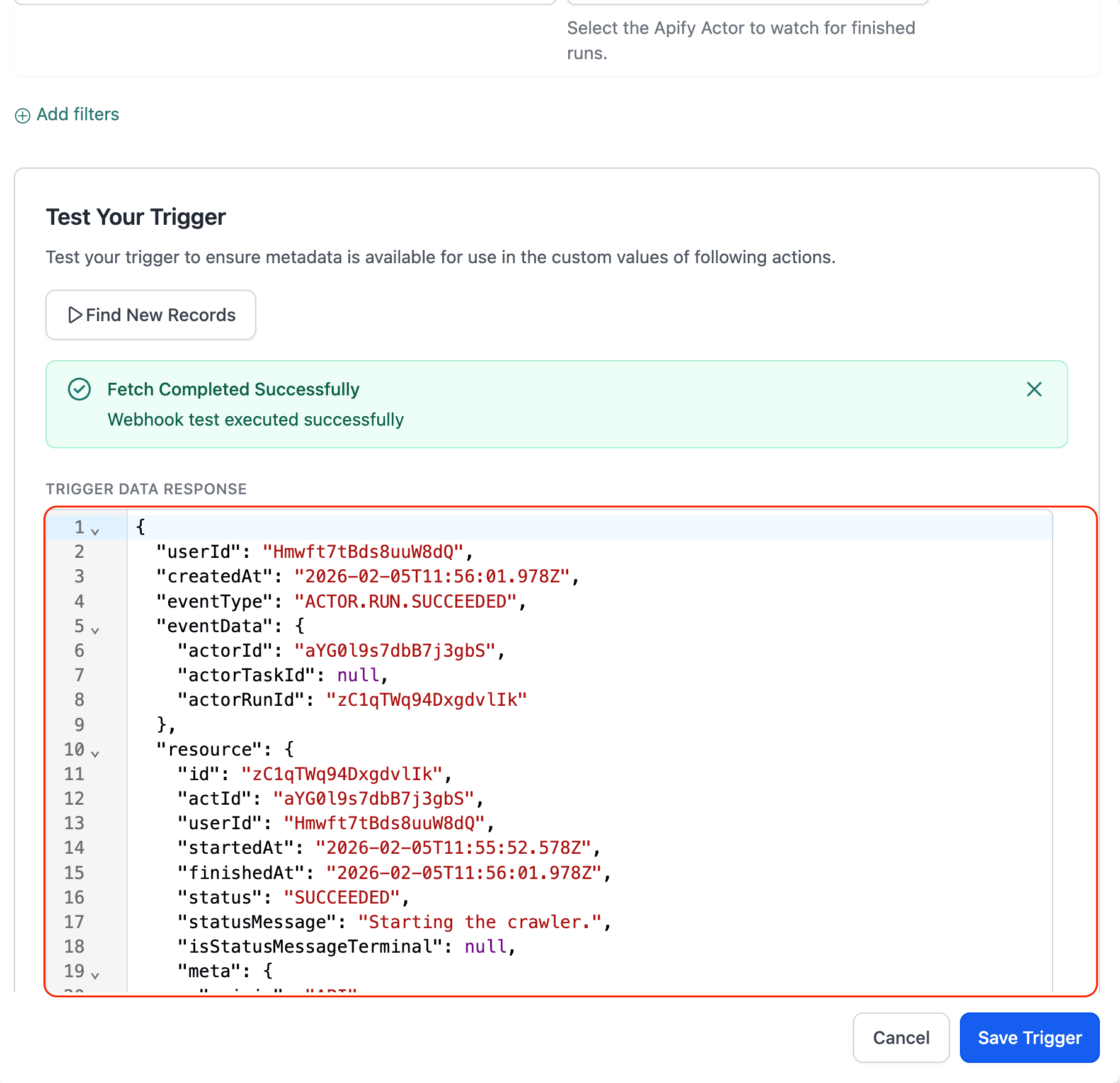 Schermata 7 — Apify - Azioni e Trigger nei Workflow