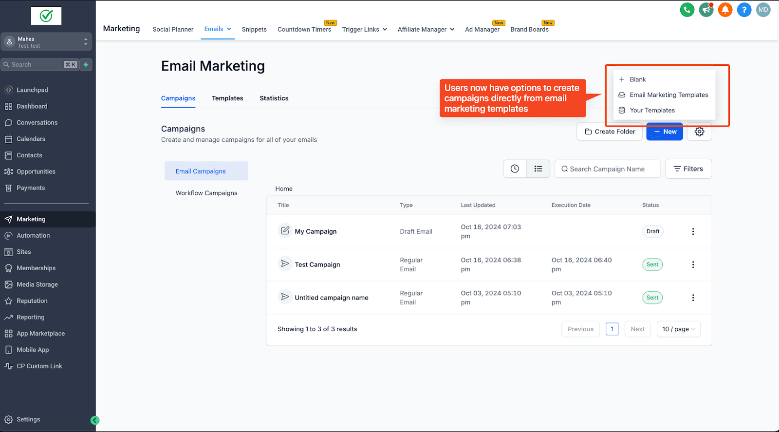 Schermata 1 — Flusso Campaign Email Migliorato e Pagina Riepilogo Campaign