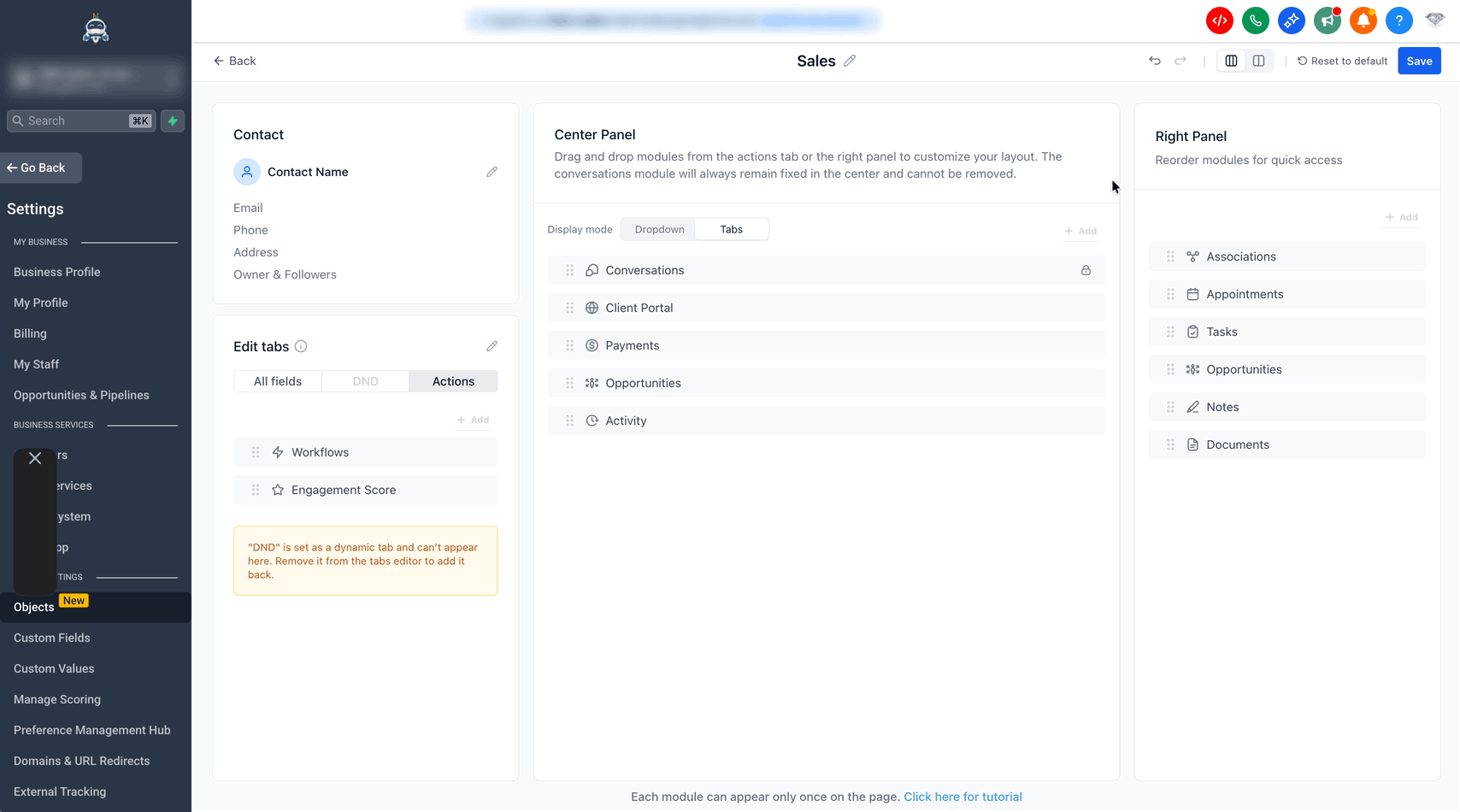 Schermata 15 — Come personalizzare la pagina di dettaglio del contatto