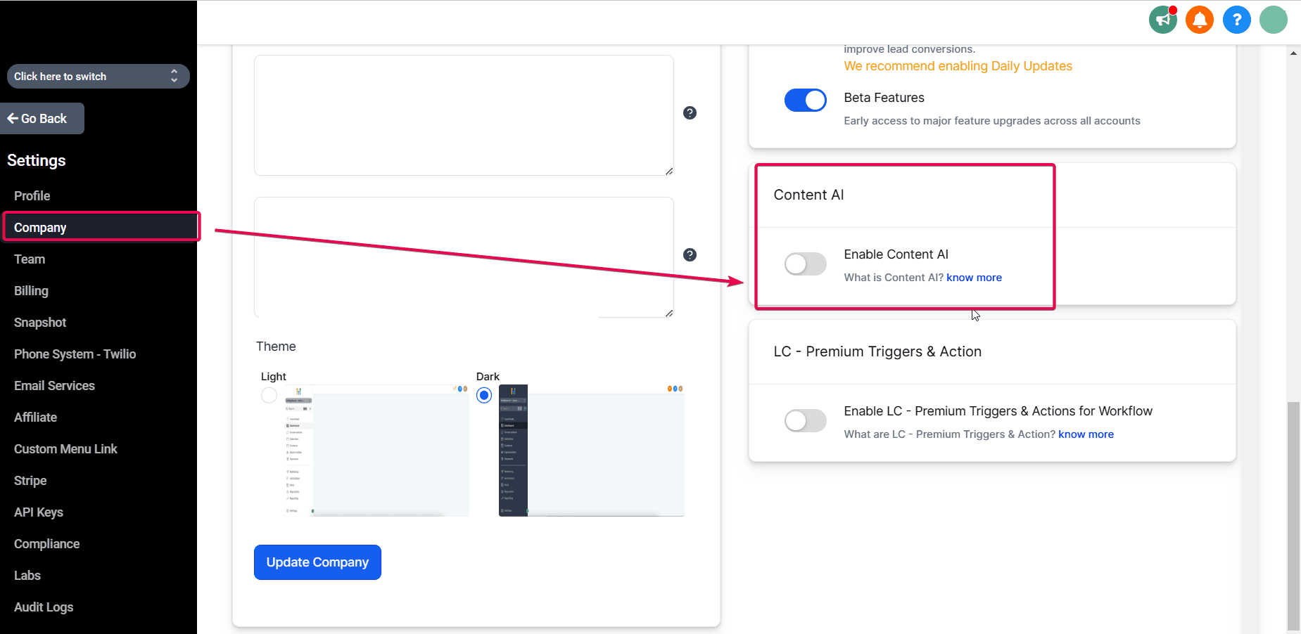 Schermata 1 — Come creare la scaletta di un articolo del blog con Content AI?