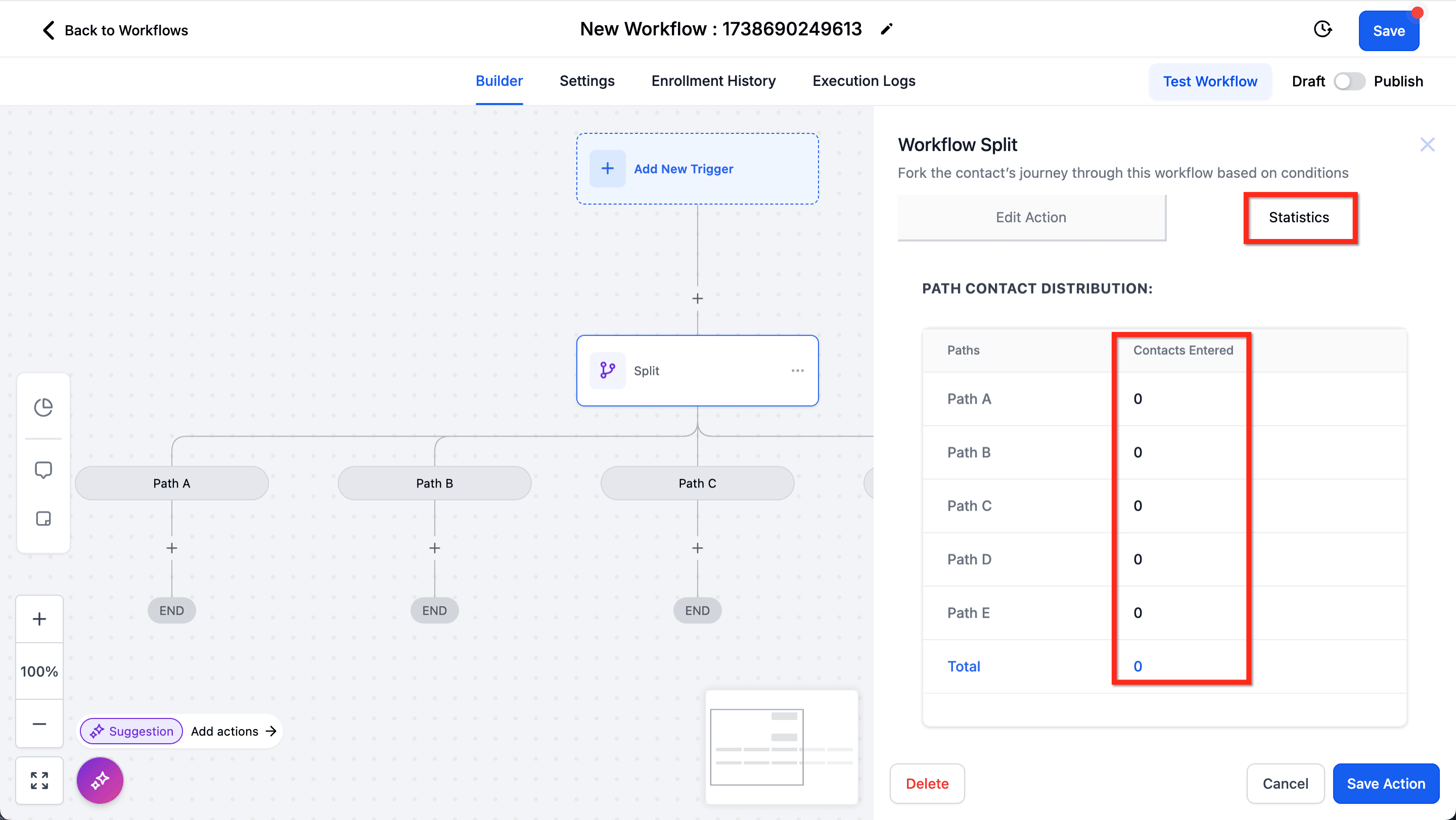 Schermata 6 — Azione Workflow - Split