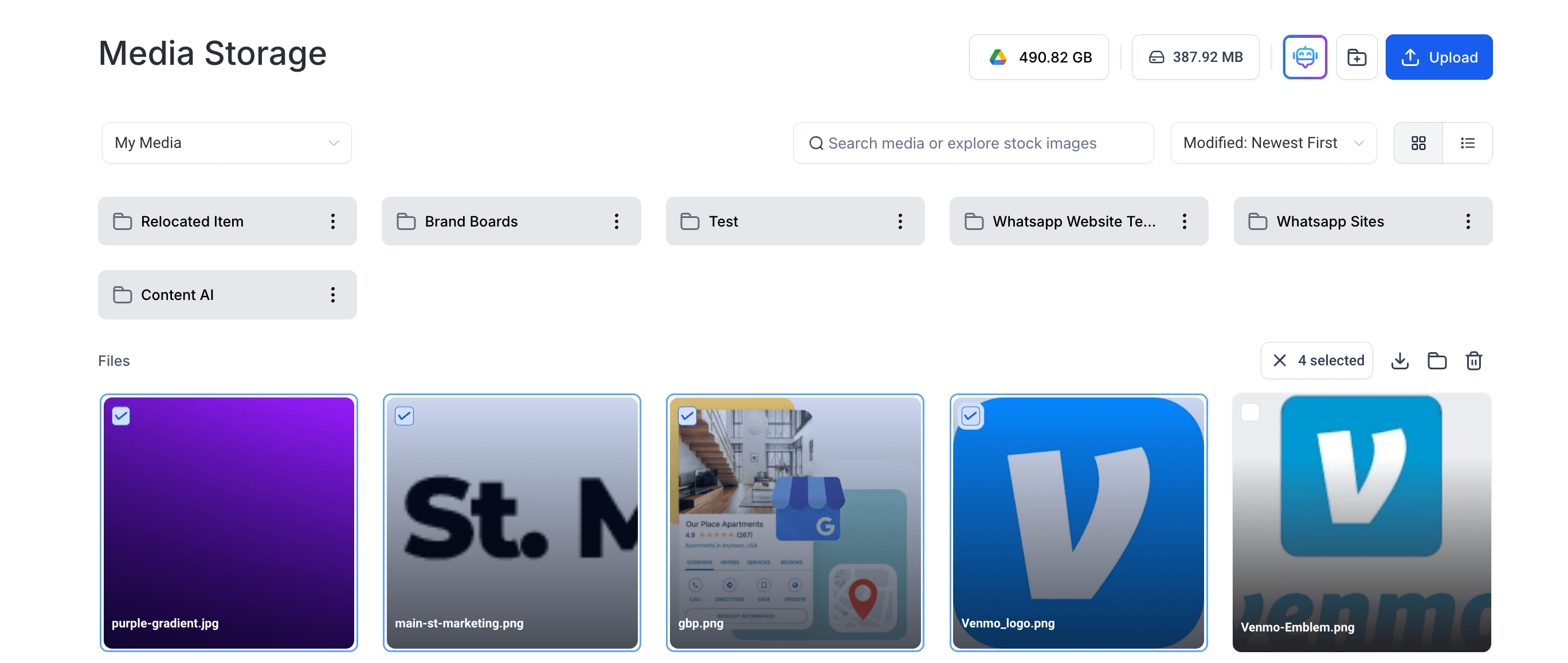 Schermata 1 — Selezione Multipla nel Media Storage