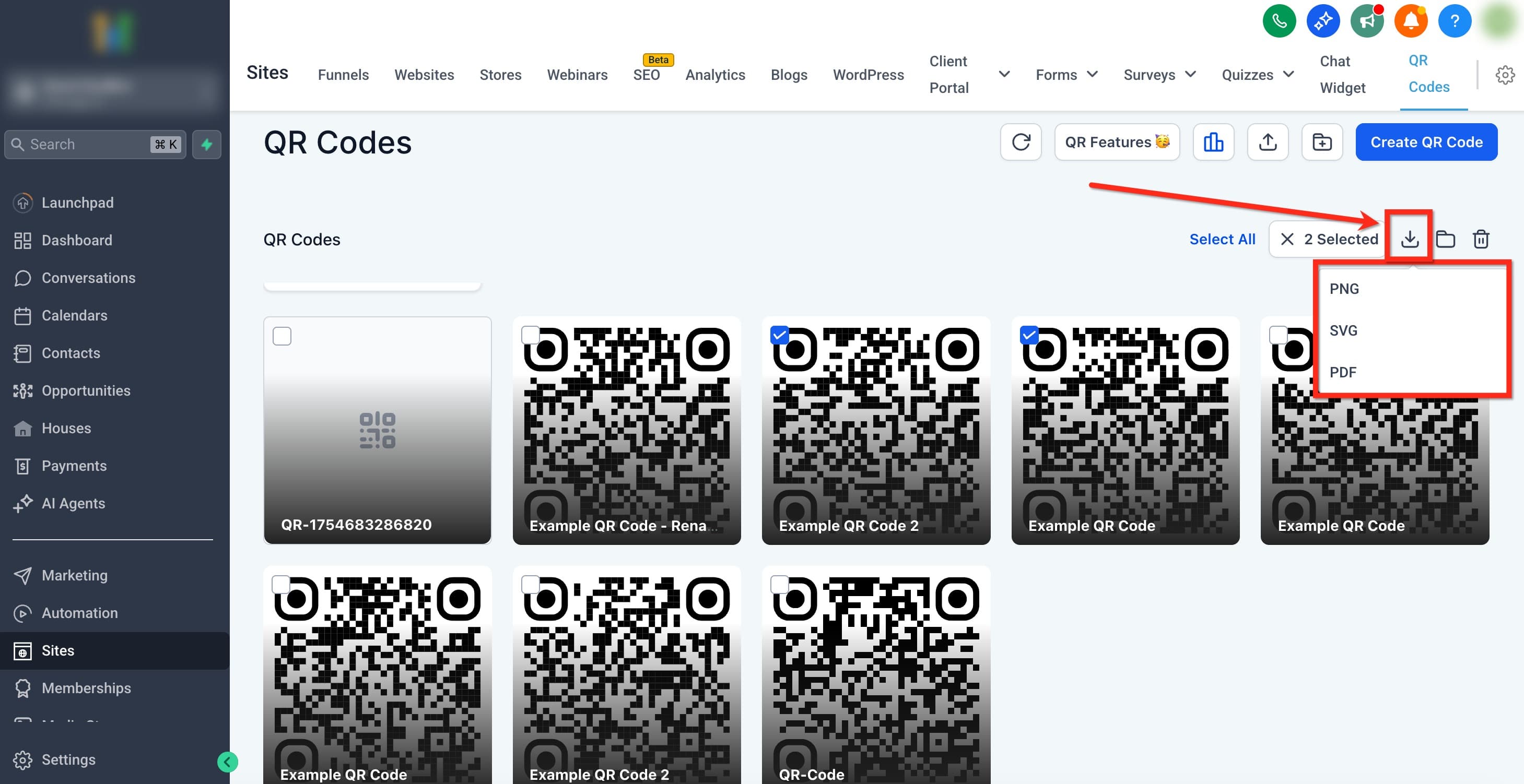 Schermata 4 — Azioni Massive sui QR Code, Rinominazione e Scorciatoia Copia Link