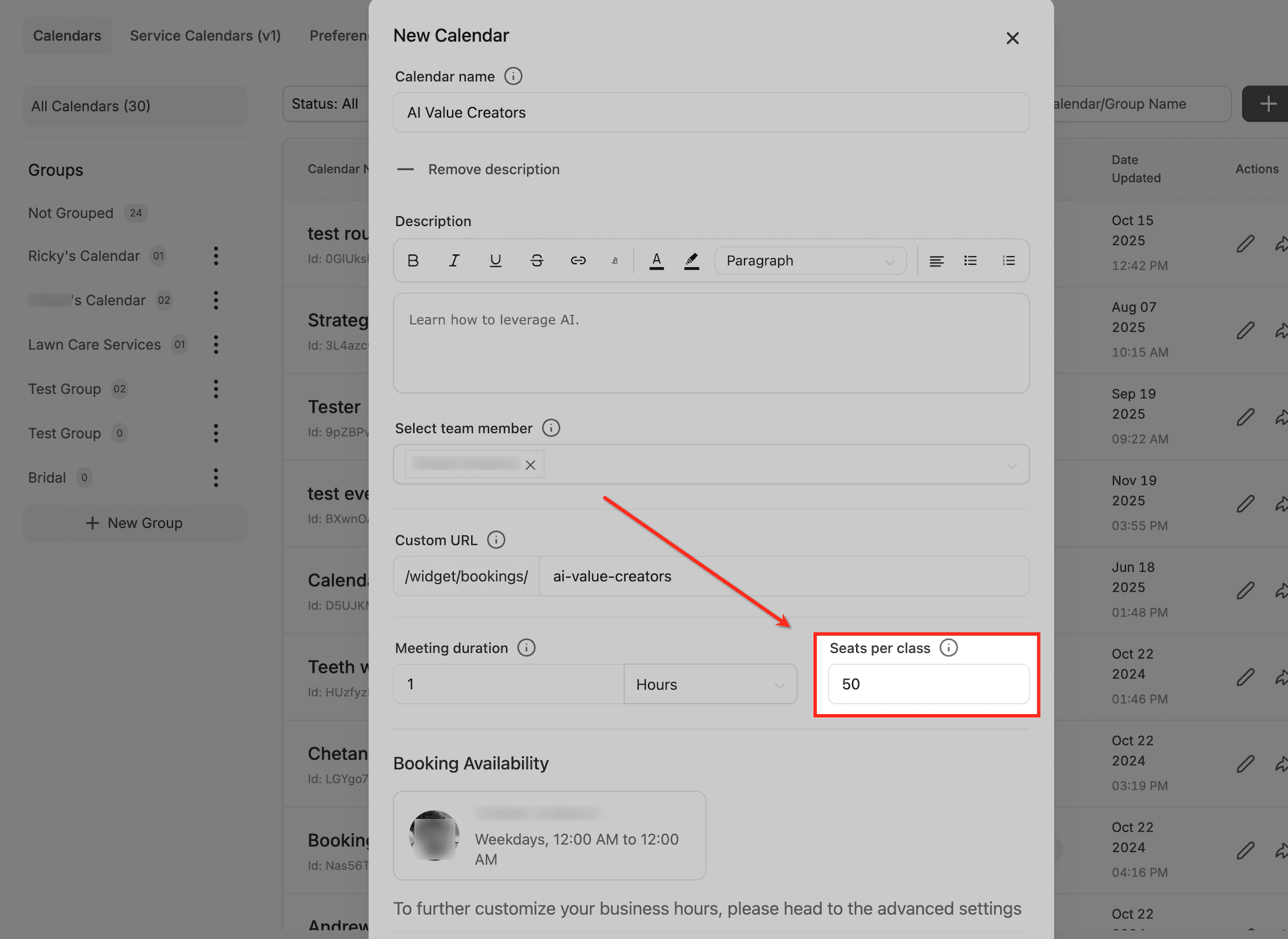 Schermata 9 — Come Creare un Calendario di Prenotazione Classe (Posti, Capacità e Disponibilità Spiegati)