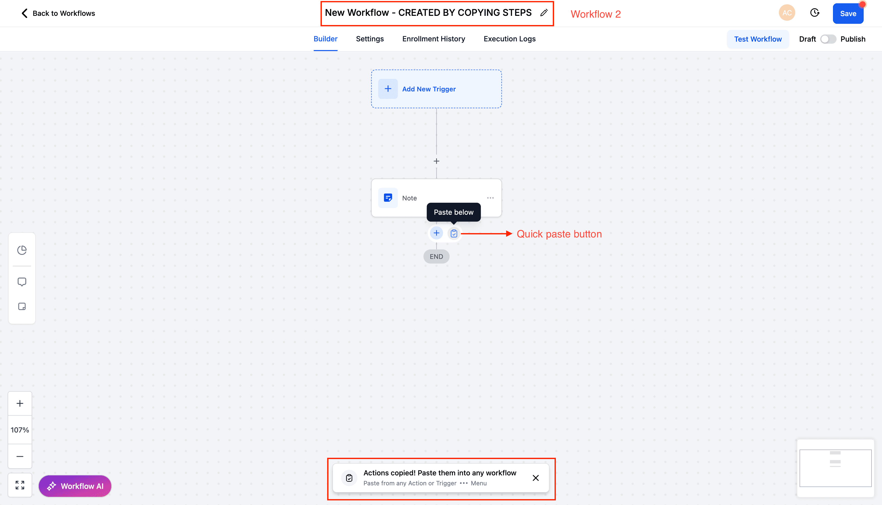 Schermata 2 — Copiare Azioni di Workflow tra Workflow Diversi