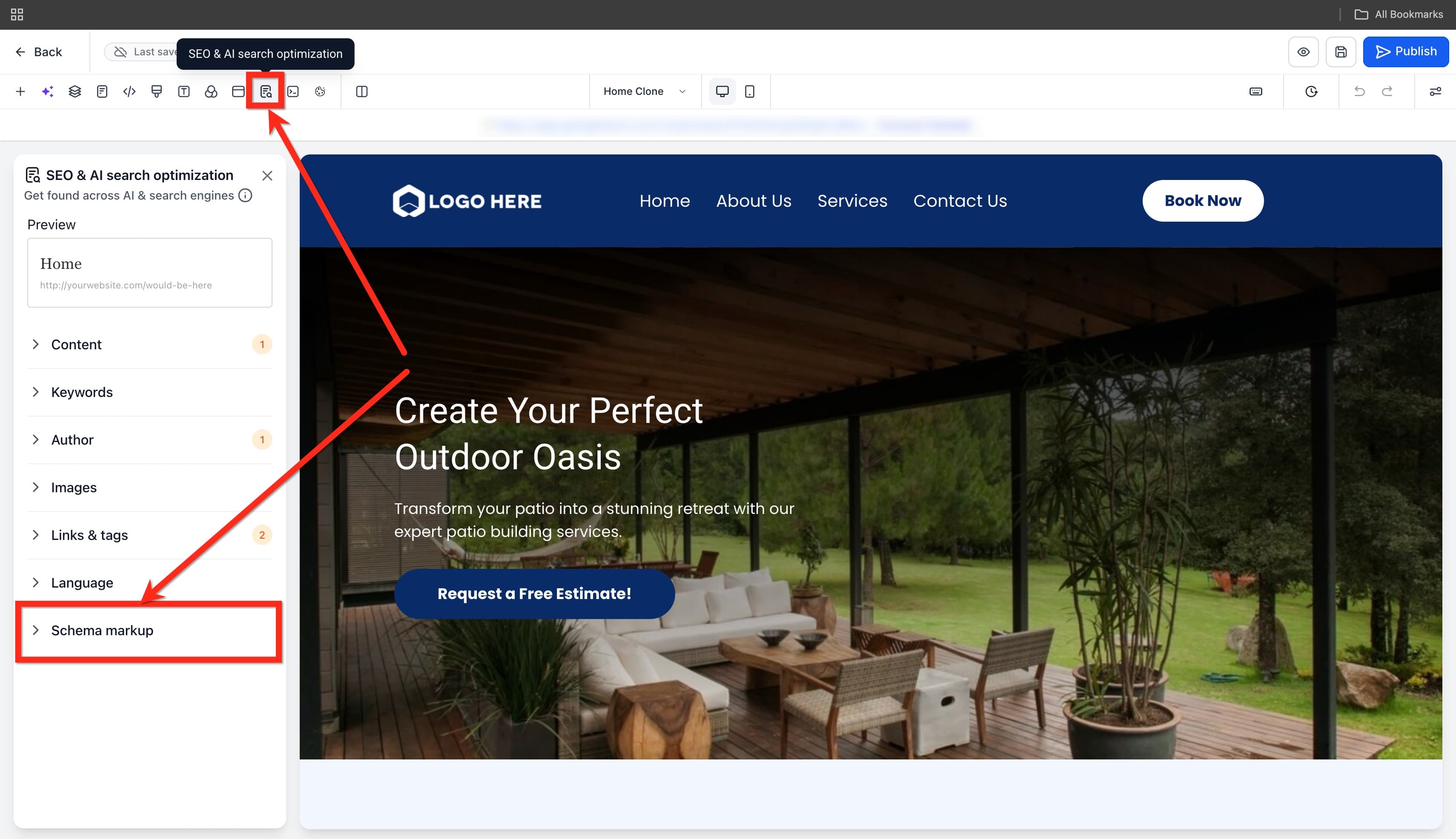 Schermata 4 — Generare Schema Markup con l'AI in Funnel e Siti Web