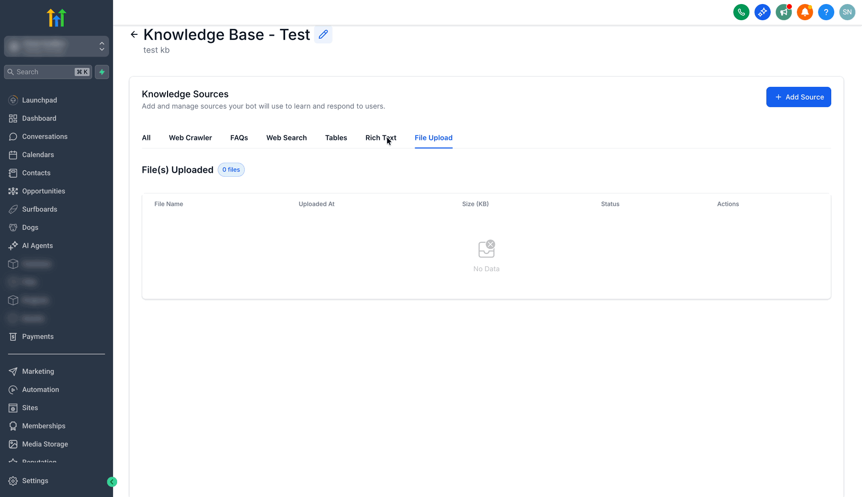 Schermata 6 — Knowledge Base - Supporto per Documenti e Rich-Text
