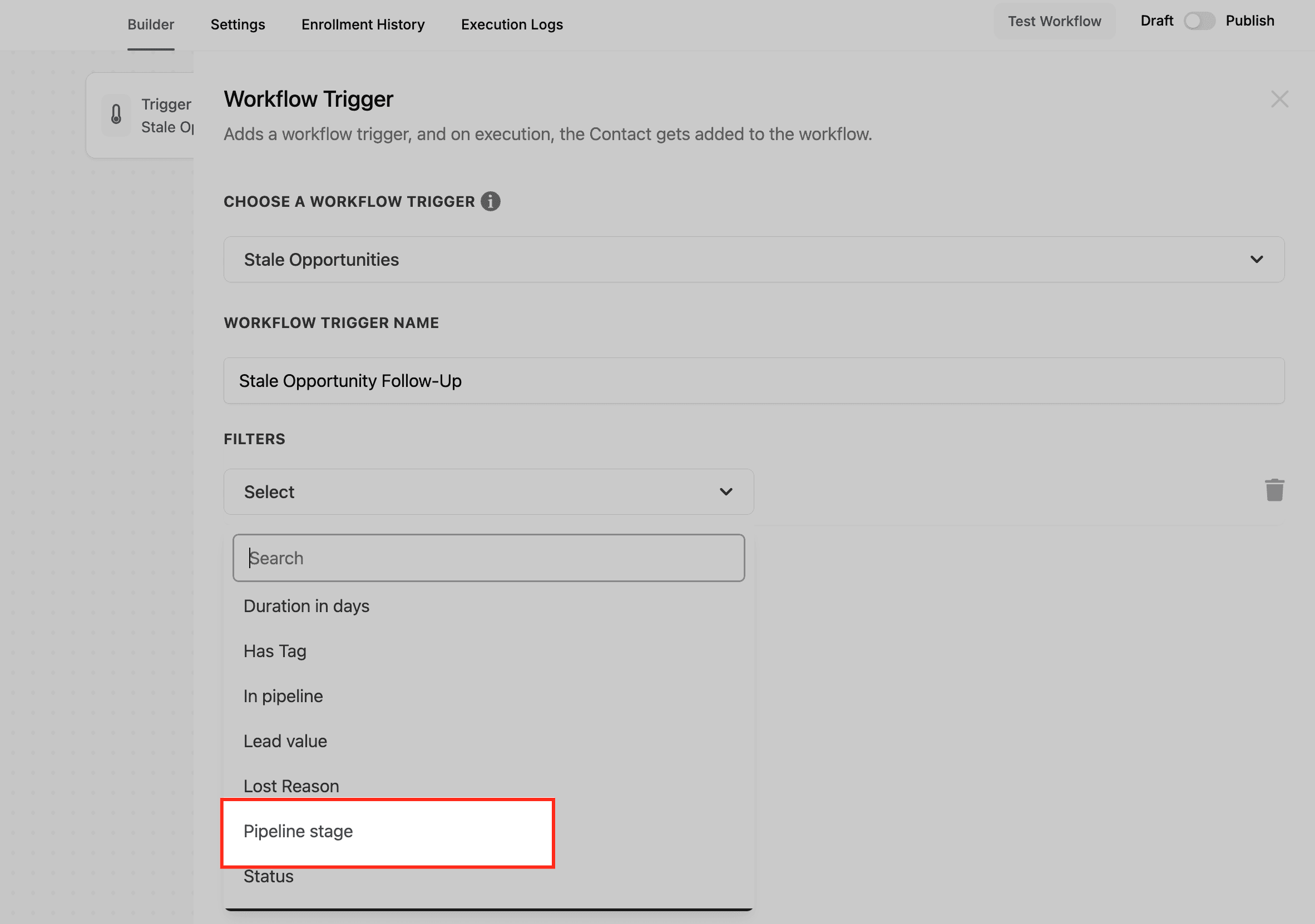 Schermata 9 — Workflow Trigger - Opportunità Stagnanti
