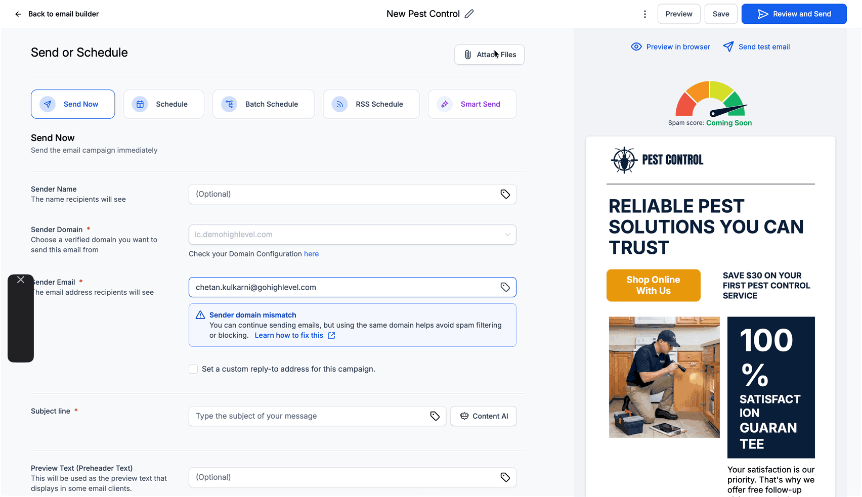 Schermata 5 — Come inviare o pianificare una Email Campaign