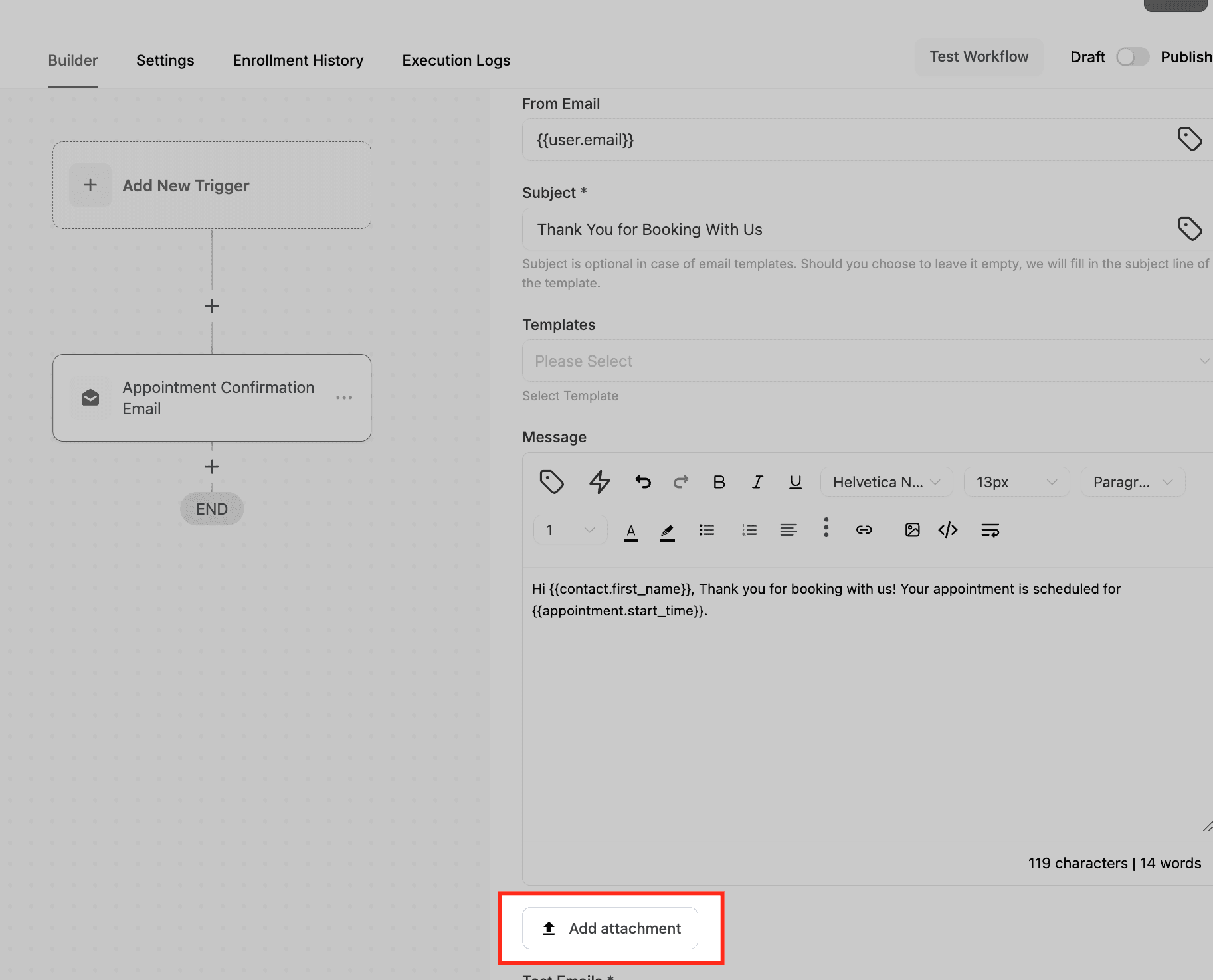 Schermata 7 — Azione Workflow - Invia Email