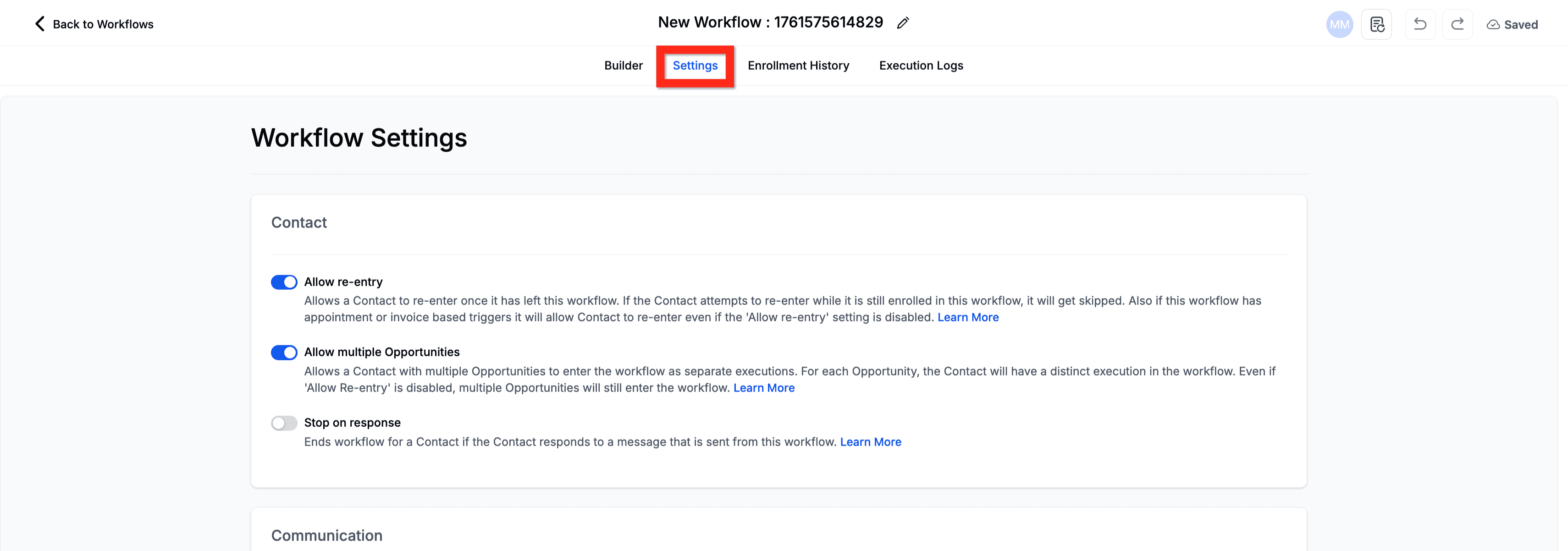 Schermata 3 — Impostazioni Workflow - Panoramica