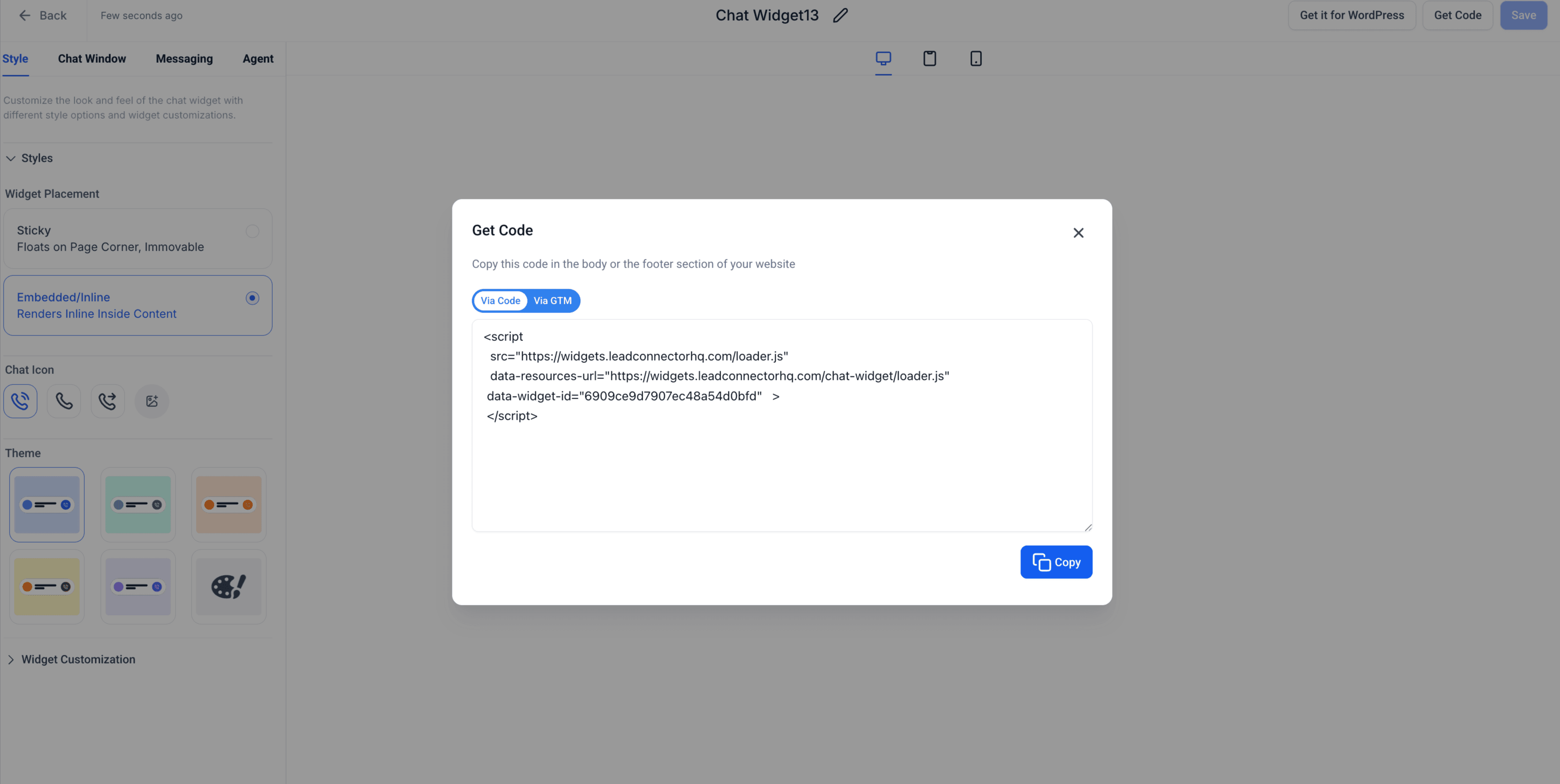 Schermata 6 — Come creare un Chat Widget Voice AI incorporato