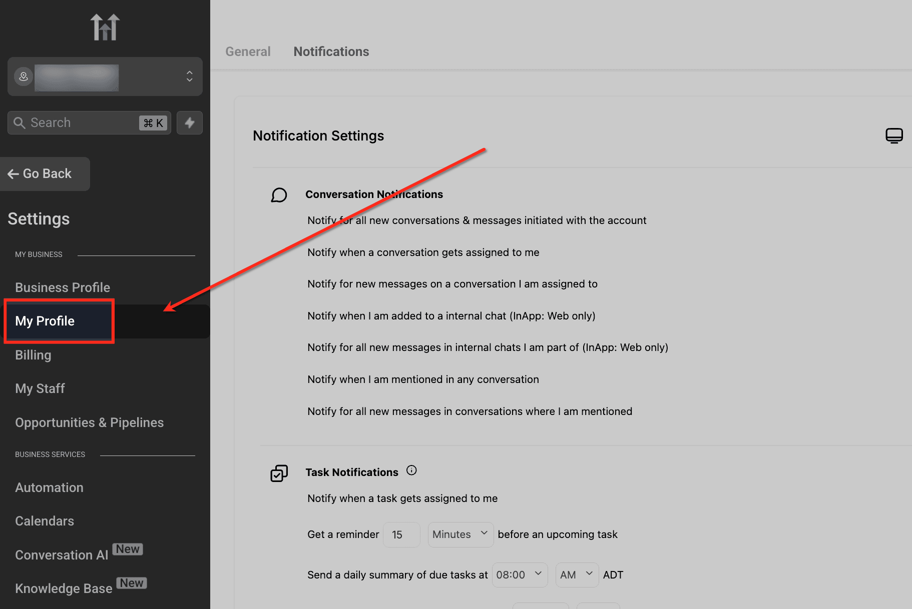 Schermata 2 — Come abilitare e personalizzare le notifiche della Live Chat