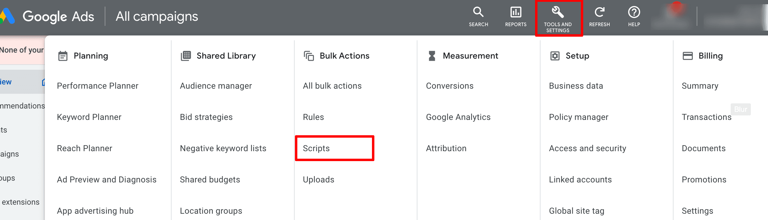 Schermata 1 — Come configurare lo script di tracciamento precauzionale per Google Ads