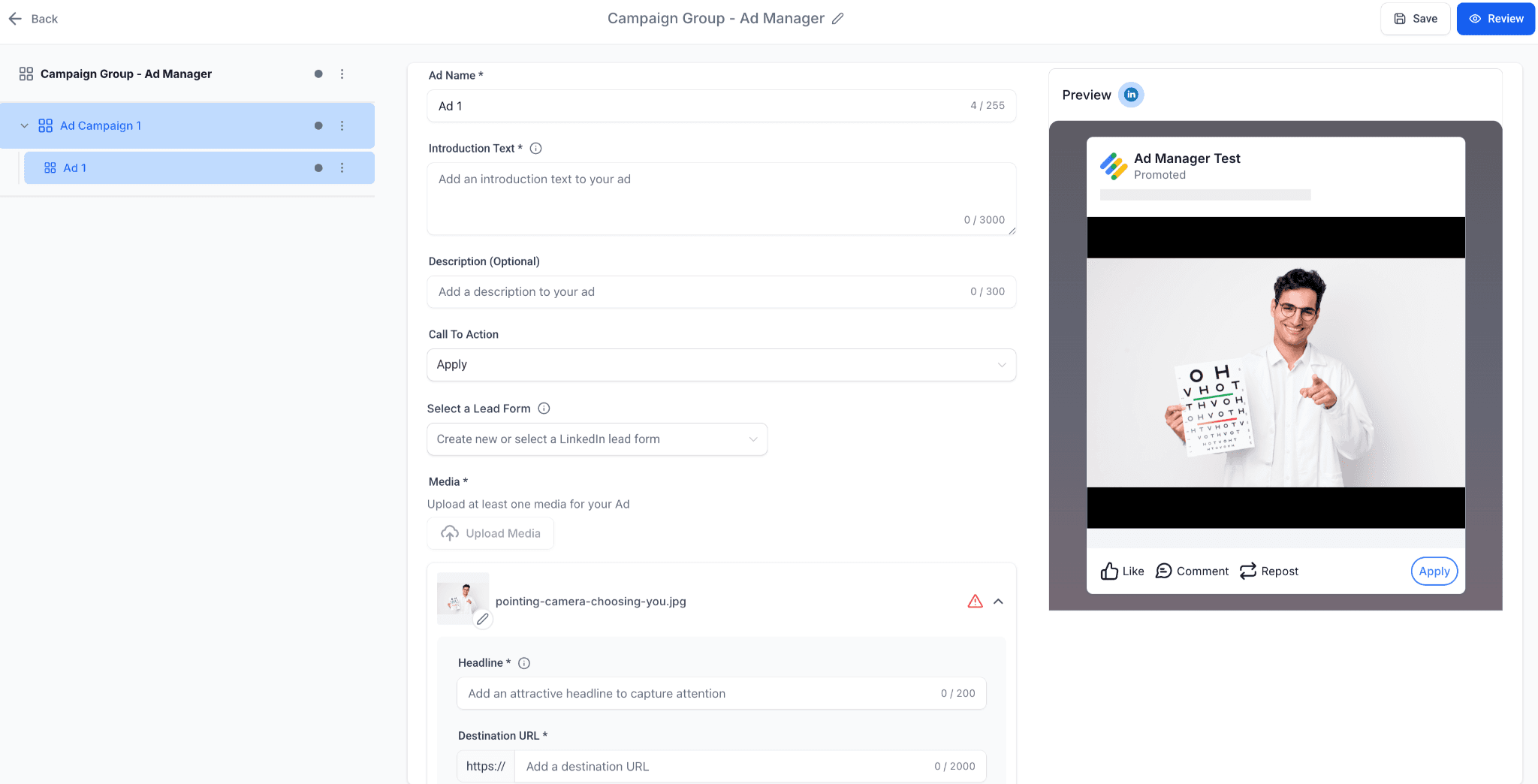 Schermata 7 — Come creare una campagna pubblicitaria LinkedIn in Ad Manager