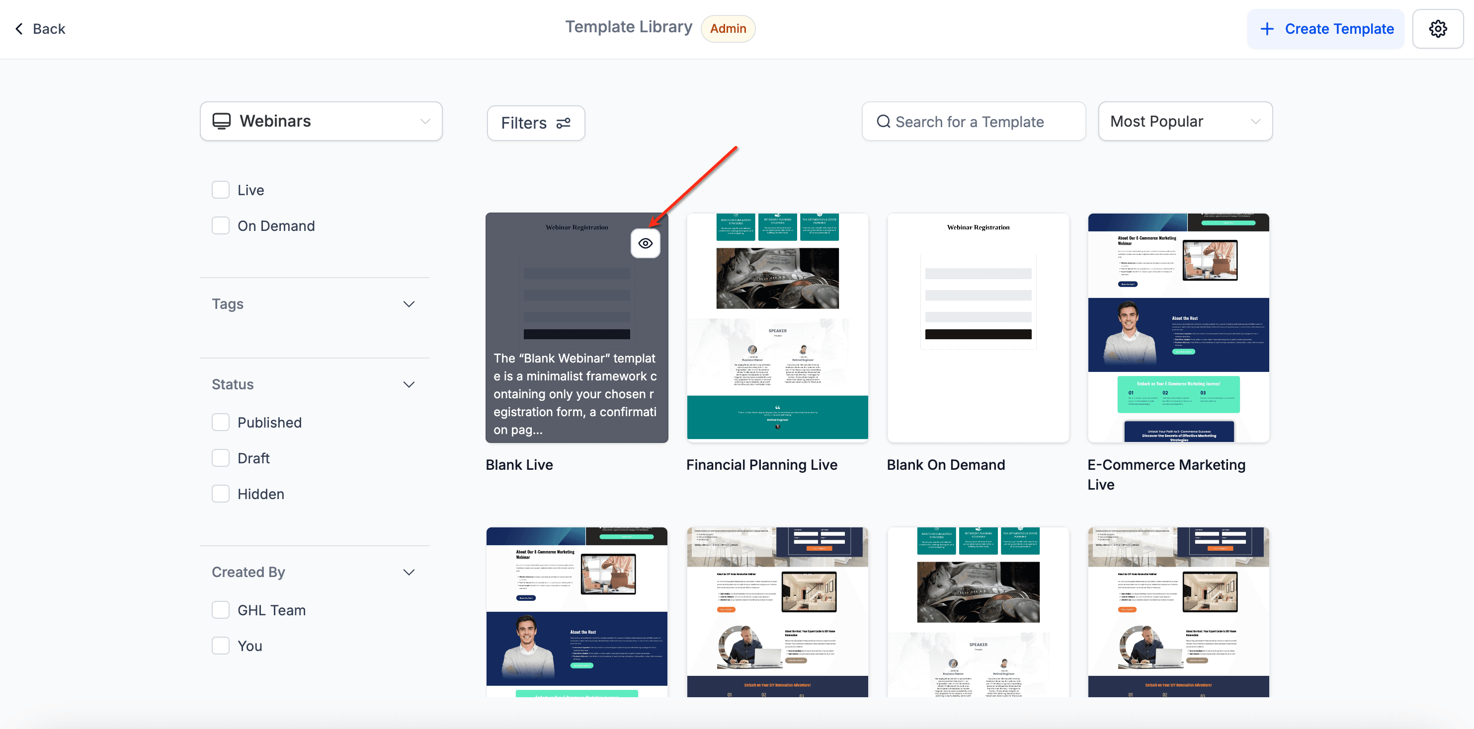 Schermata 7 — Libreria Template per Webinar