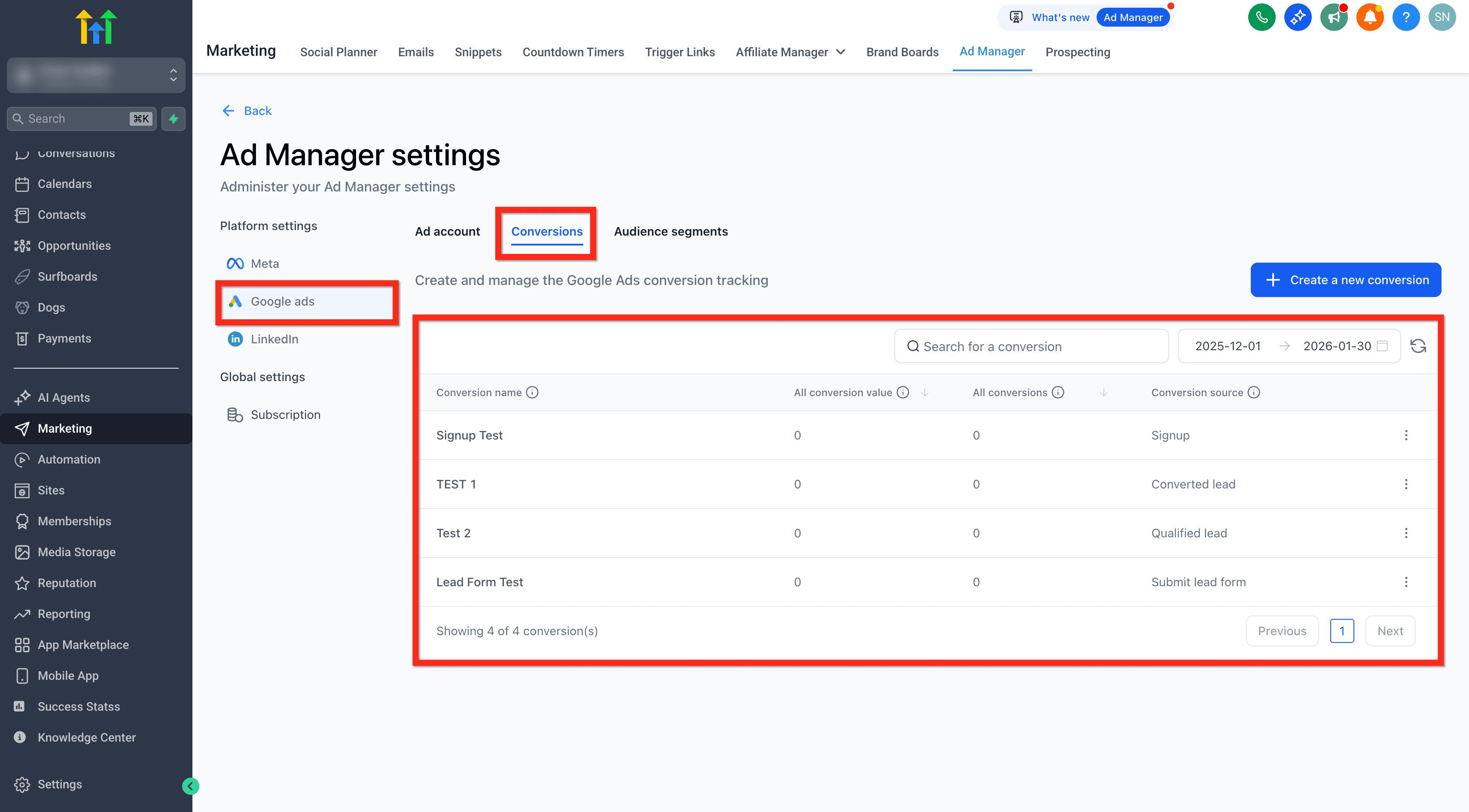 Schermata 3 — Ad Manager - Crea e Gestisci le Conversioni Offline di Google Ads