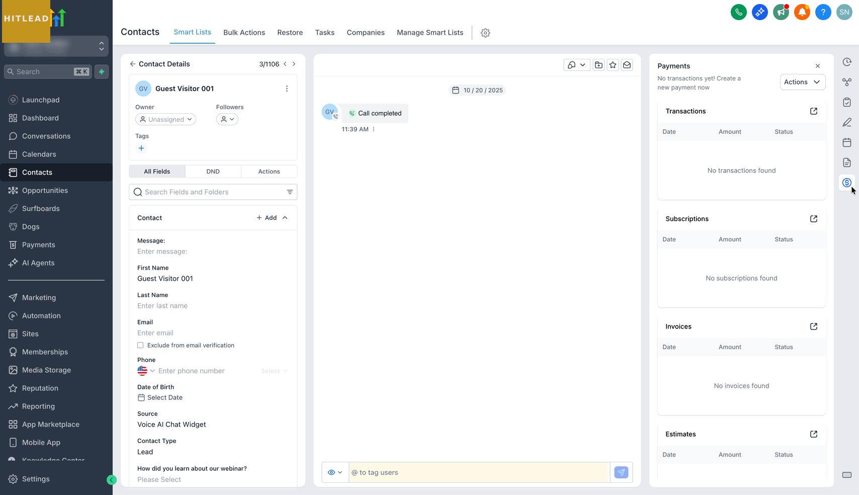 Schermata 2 — Come Creare Abbonamenti e Fatture dal Profilo del Contatto