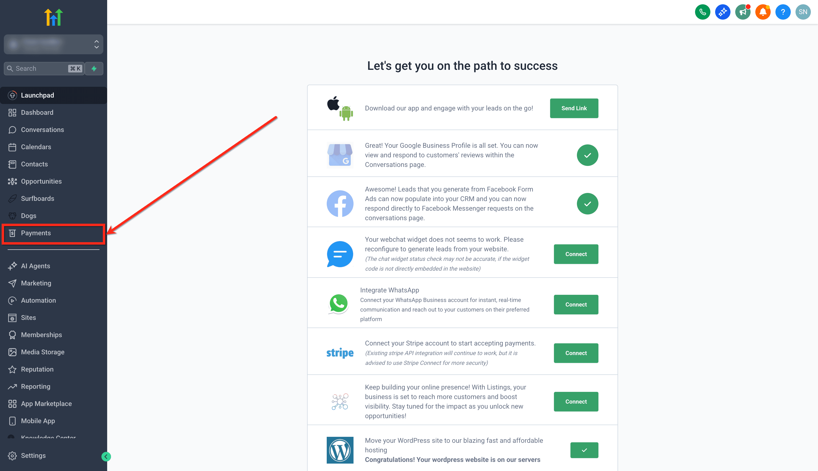 Schermata 1 — Come gestire i metodi di pagamento Stripe in HITLEAD
