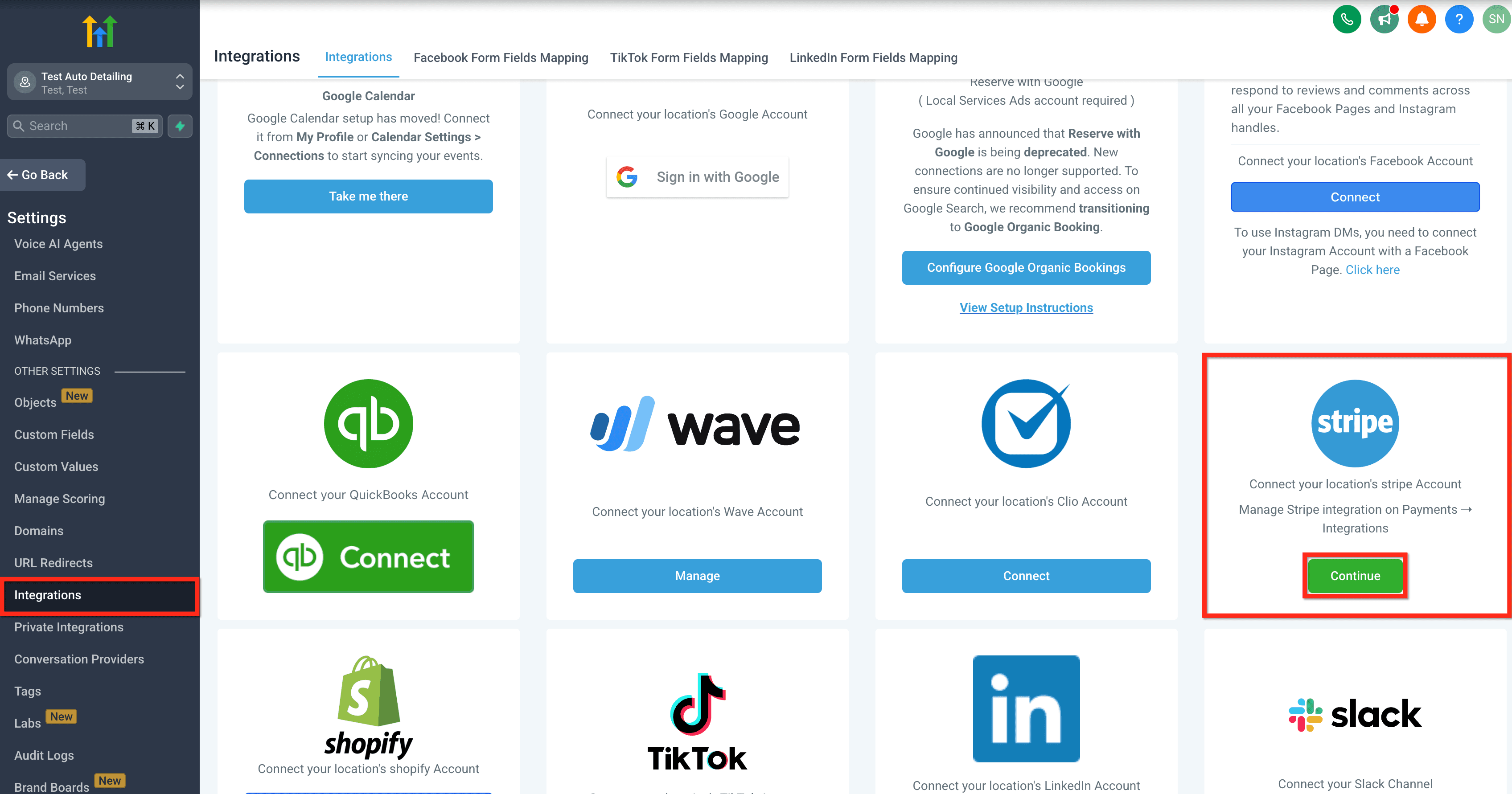 Schermata 2 — Come connettere Stripe al tuo sub-account