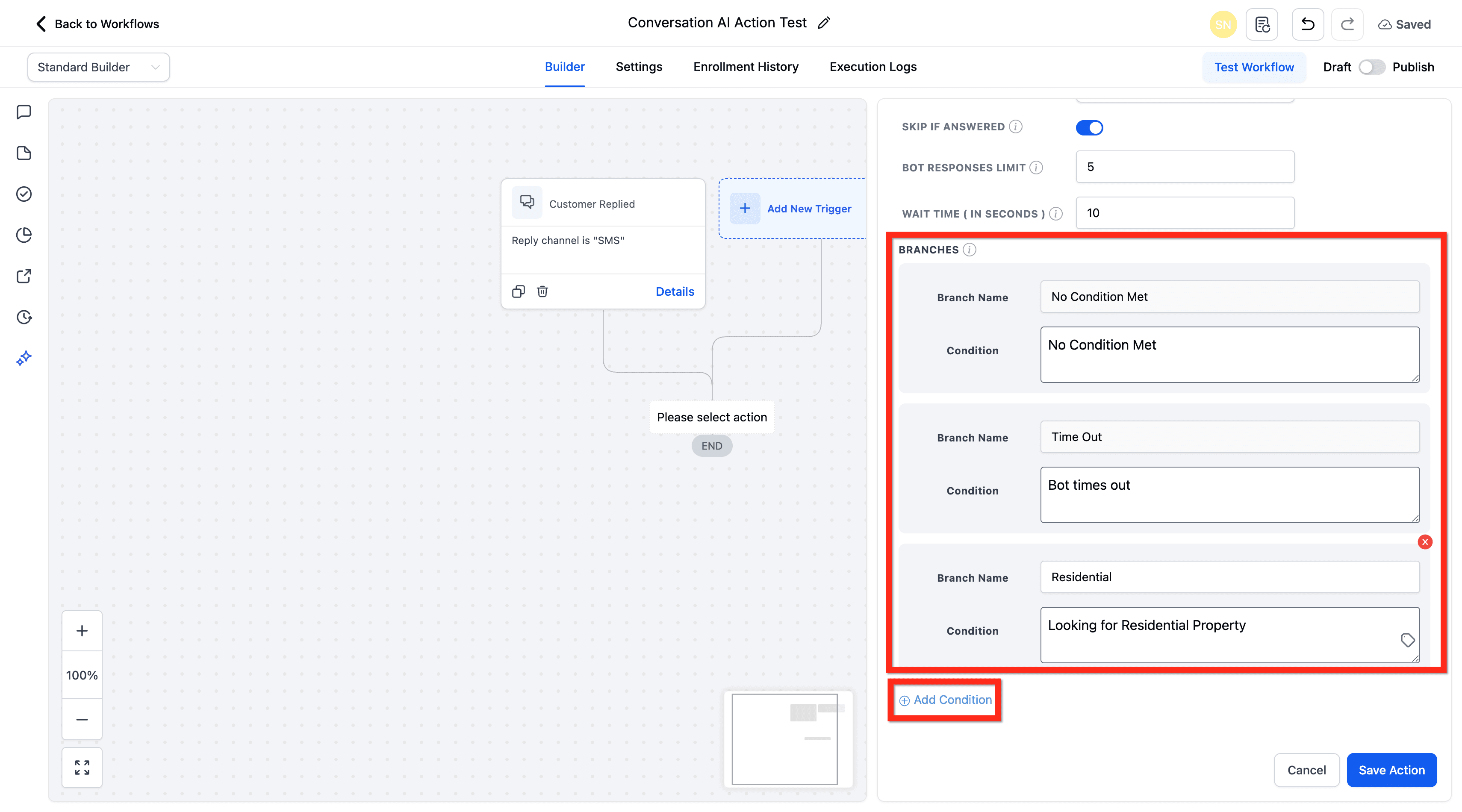 Schermata 12 — Azioni Workflow - Conversation AI