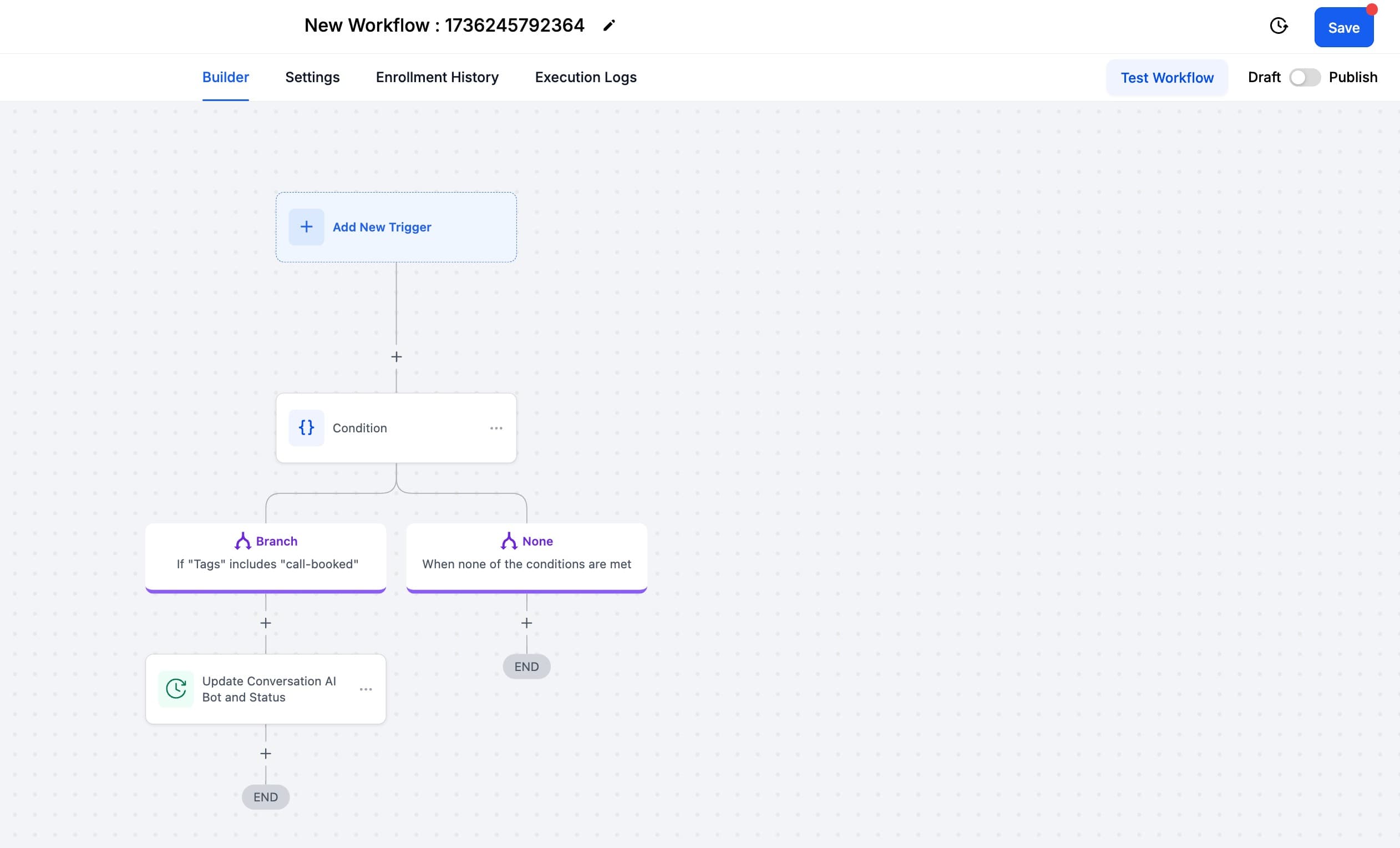 Schermata 7 — Azione Workflow - Aggiorna Bot e Stato della Conversazione AI
