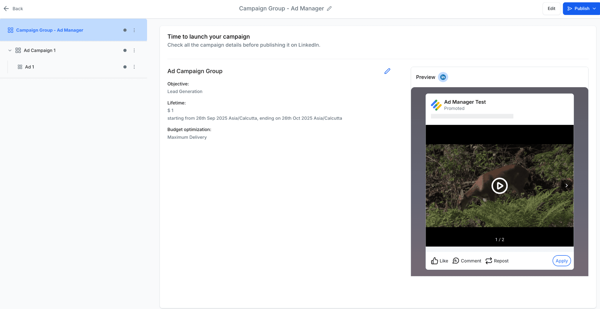 Schermata 11 — Come creare una campagna pubblicitaria LinkedIn in Ad Manager