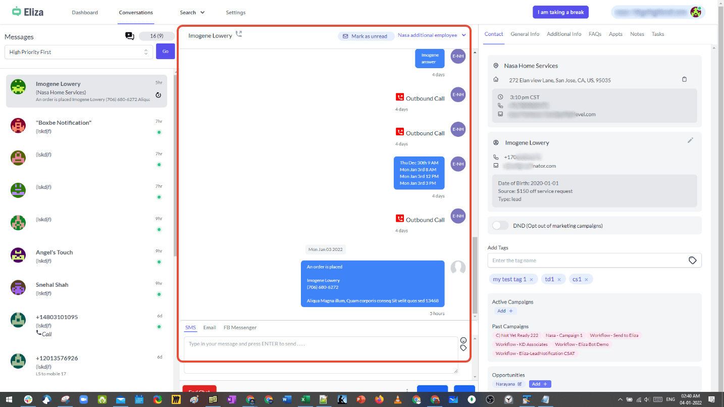 Schermata 11 — Eliza Agent Platform – Conversazioni