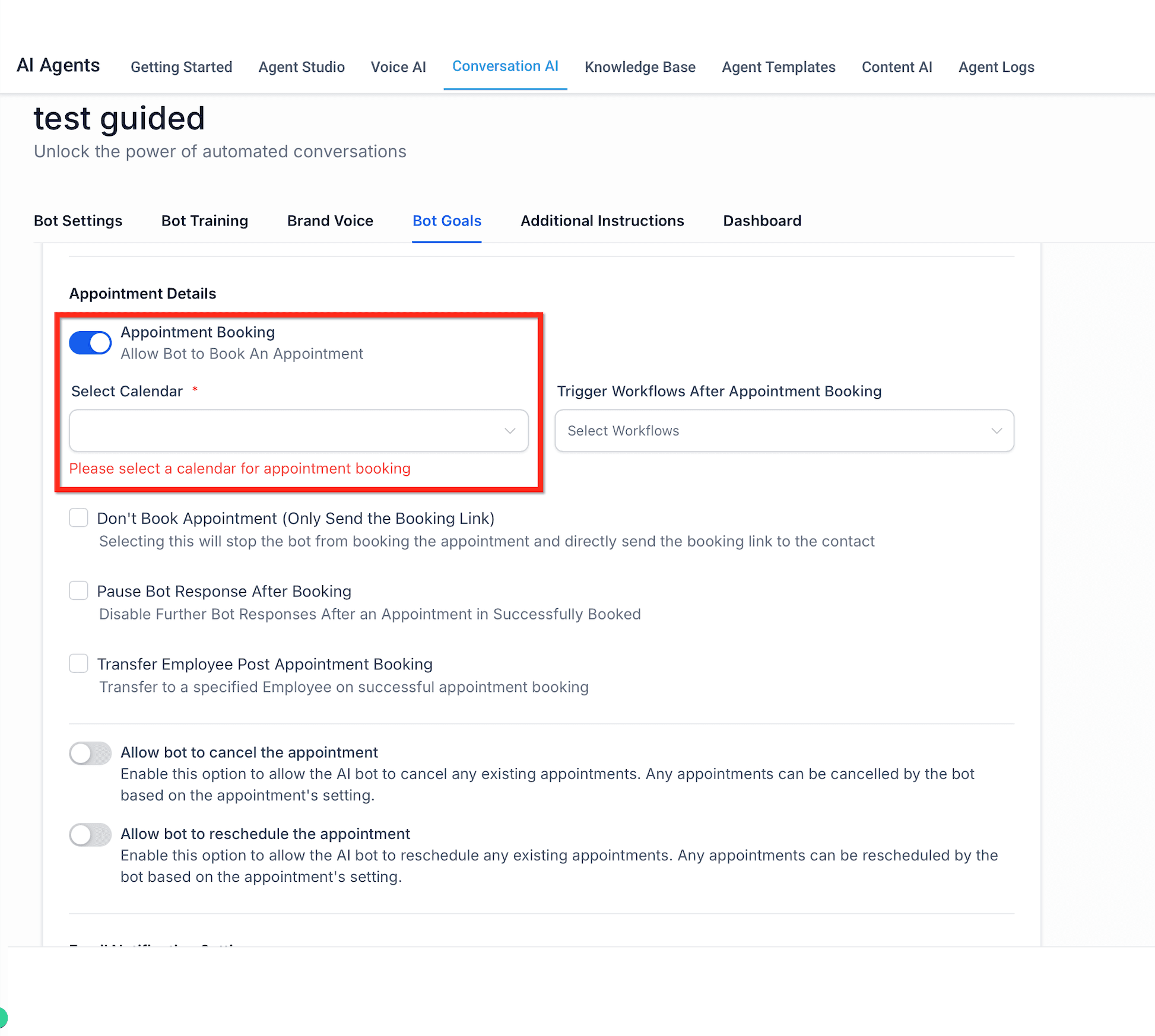 Schermata 2 — Prenotazione Appuntamenti nella Conversation AI