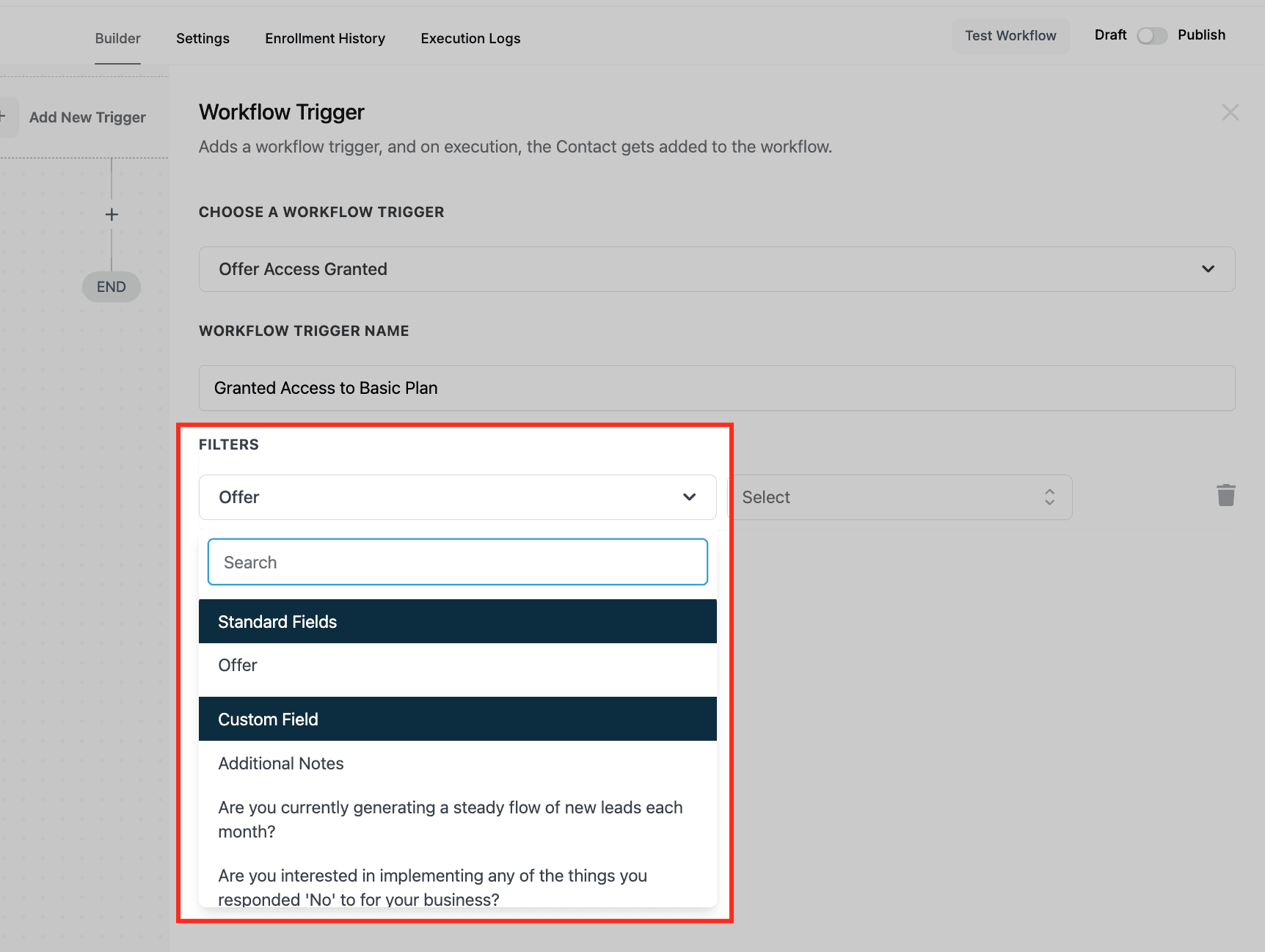 Schermata 3 — Workflow Trigger - Accesso all'Offerta Concesso