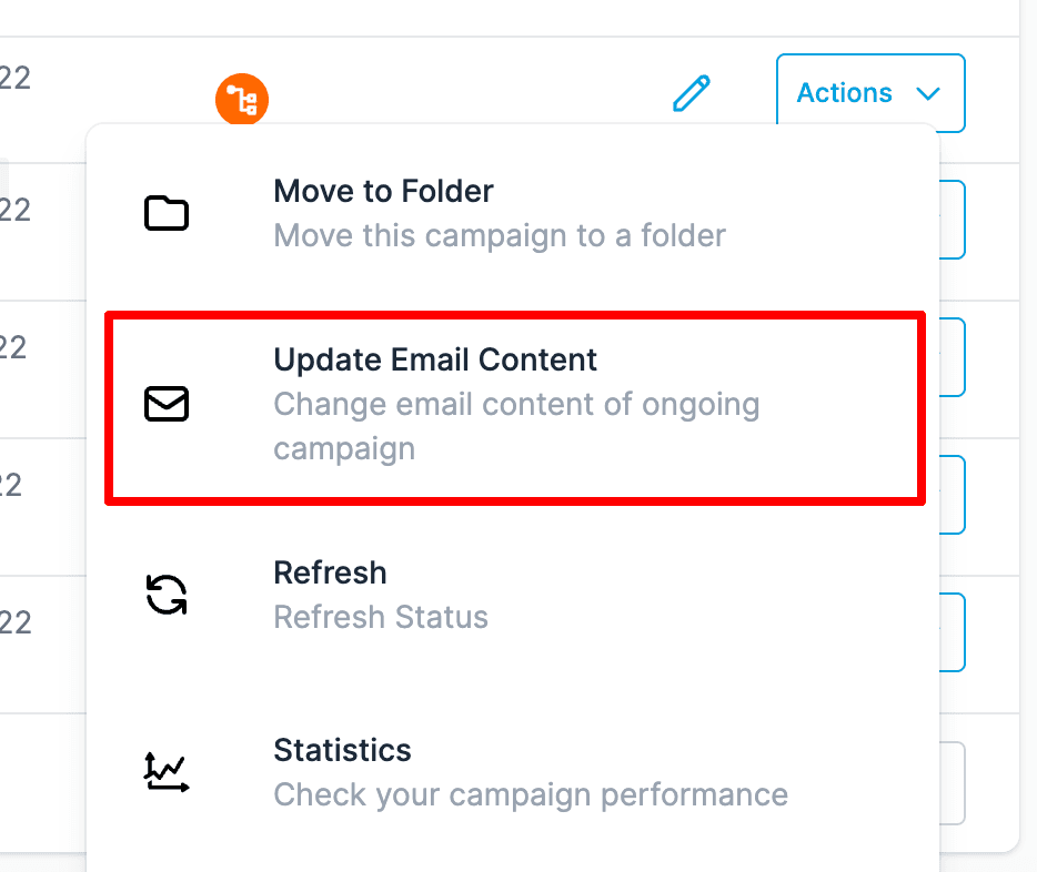 Schermata 1 — Come modificare il contenuto di una Campaign email in corso