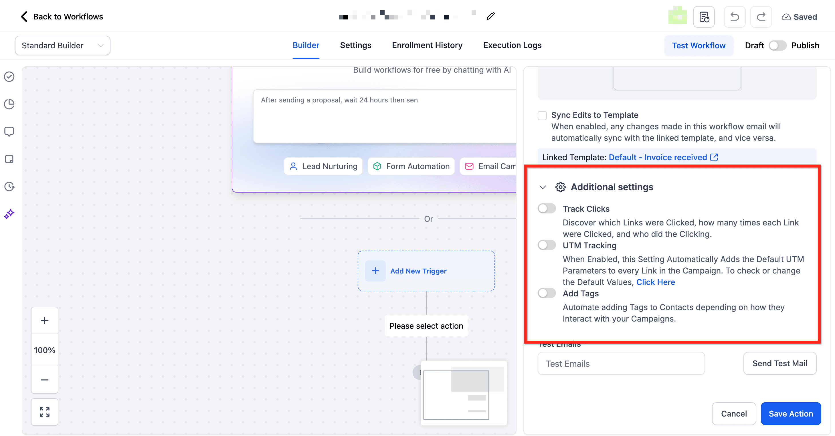 Schermata 6 — Gestione dei Template Email negli Step del Workflow