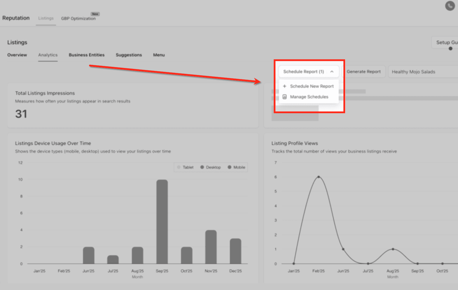 Schermata 2 — Come pianificare e automatizzare i report di performance per le schede aziendali online
