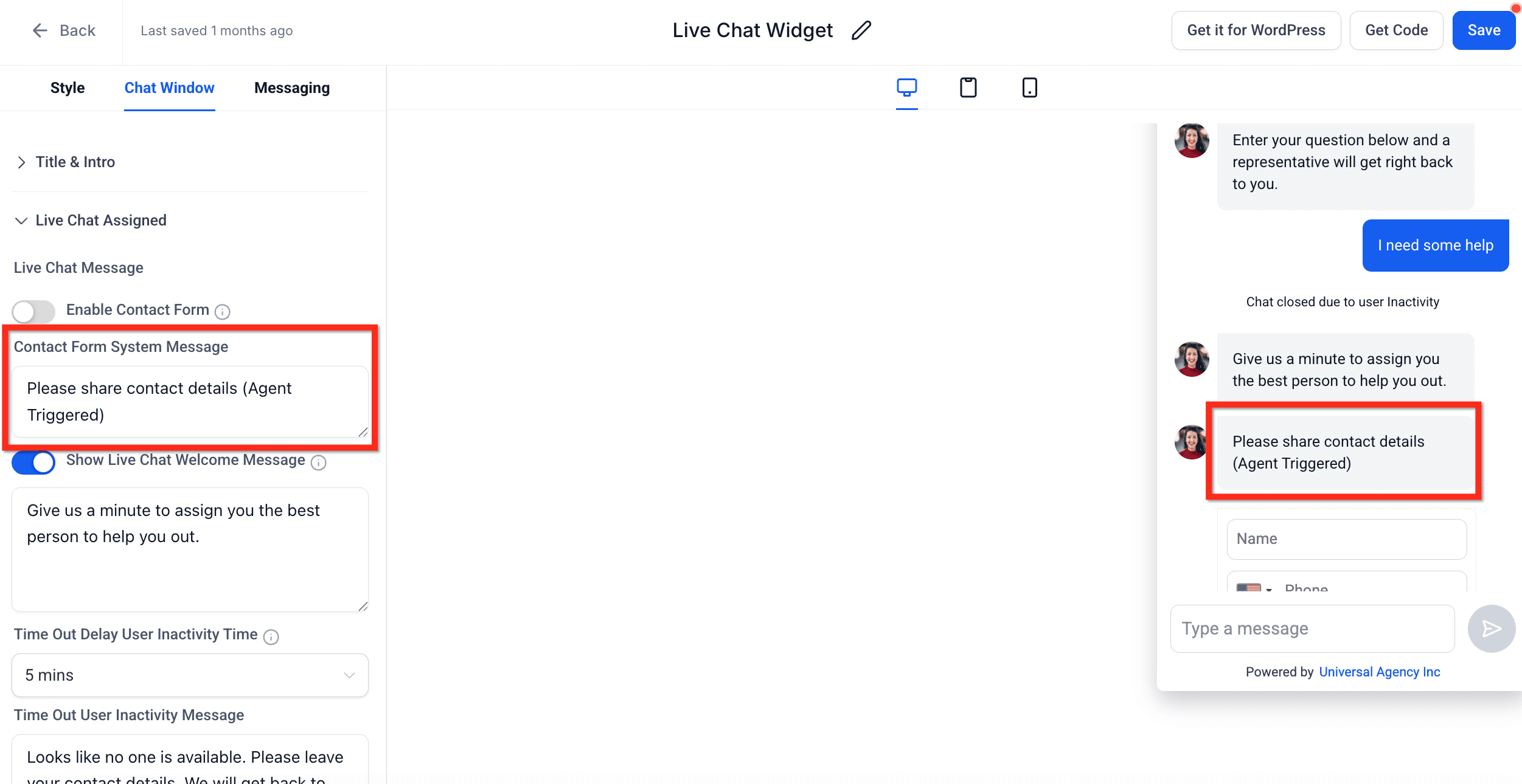 Schermata 6 — Raccogliere i dati del visitatore prima che inizi la Live Chat