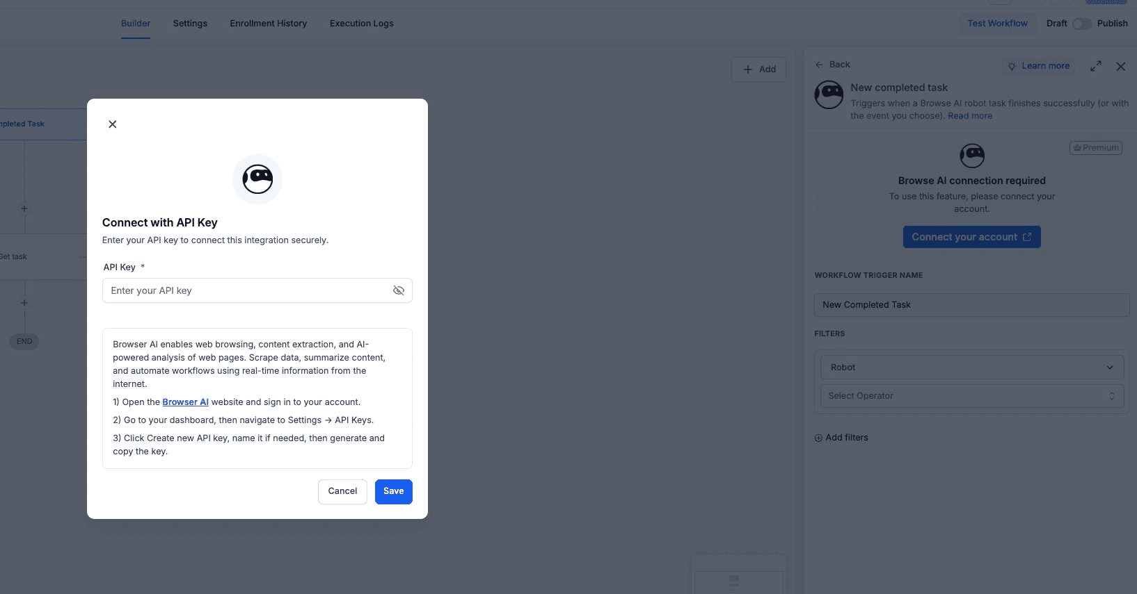Schermata 1 — Browse AI - Azioni e Trigger nei Workflow