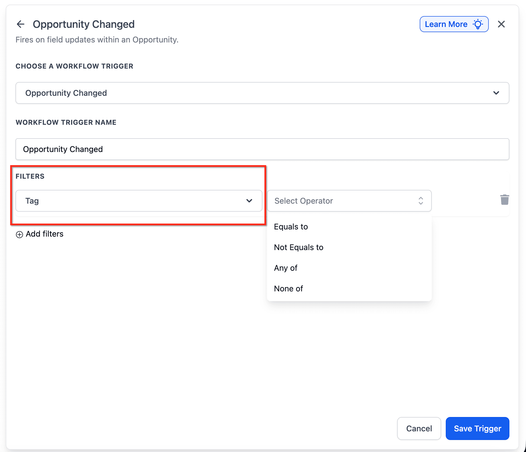 Schermata 5 — Workflow Trigger - Opportunity Changed