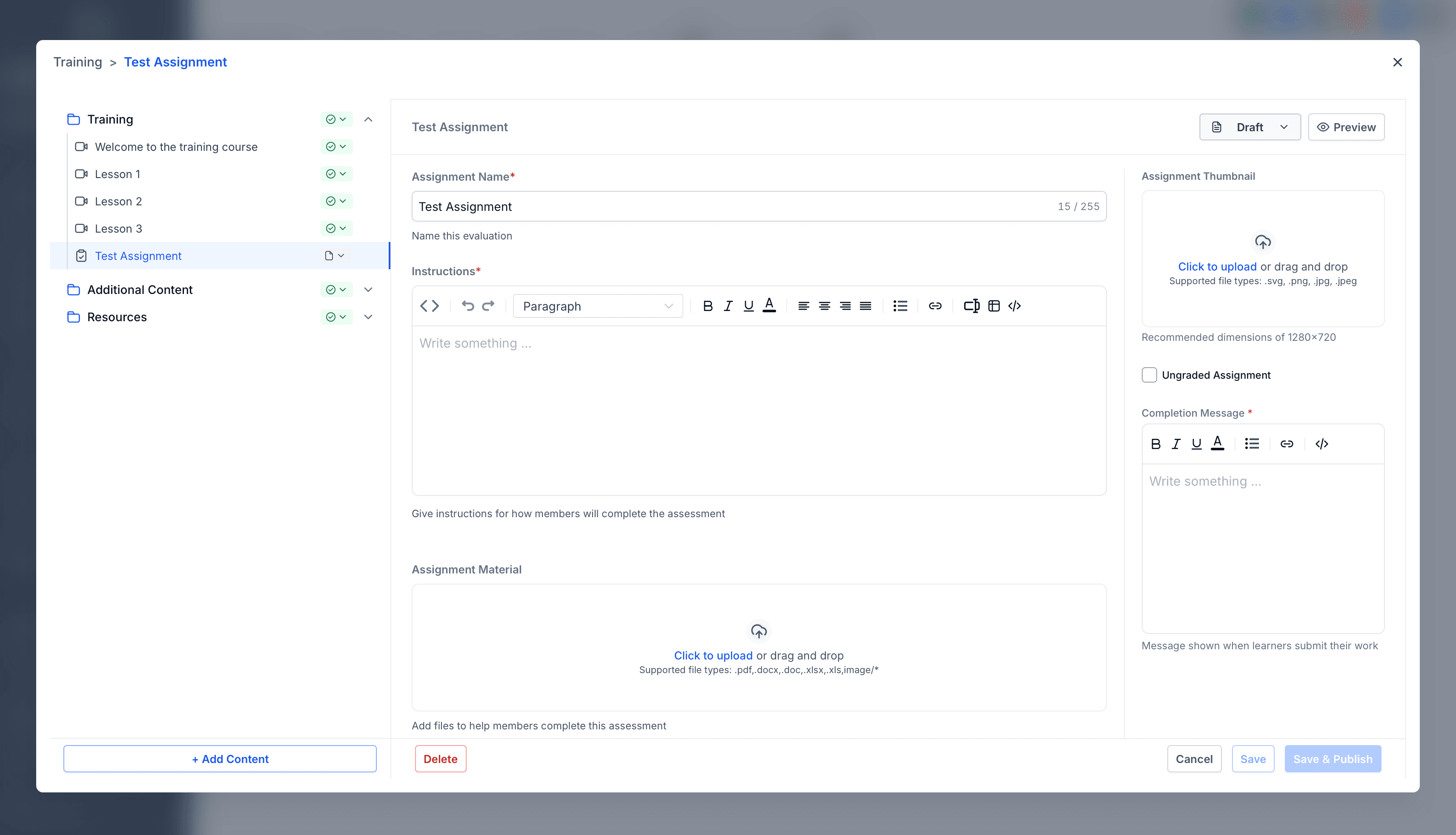 Schermata 6 — Come creare Assessment e Quiz per i corsi Membership
