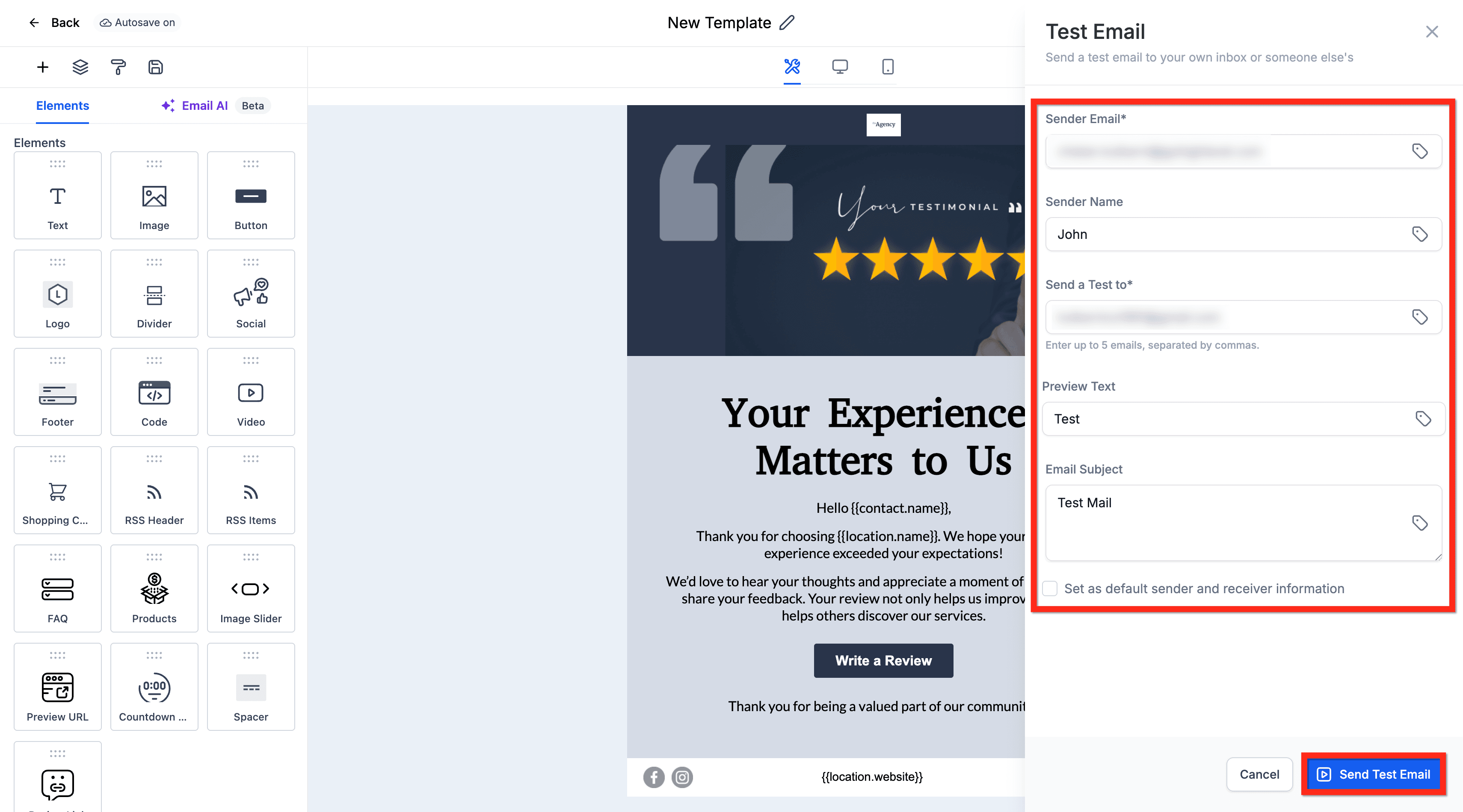 Schermata 8 — Come visualizzare l'anteprima e testare le tue Campaign/Template email
