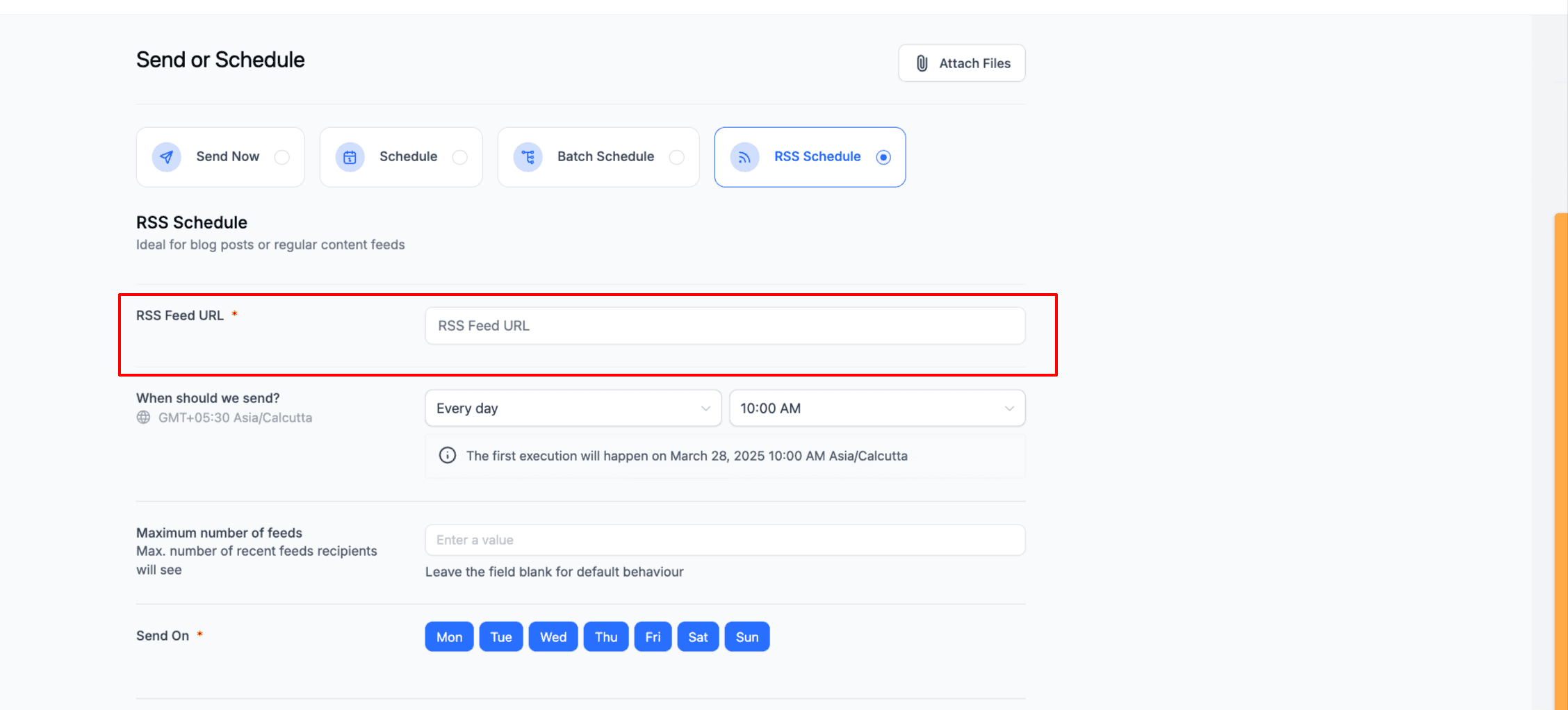 Schermata 1 — Guida base alle Campaign RSS
