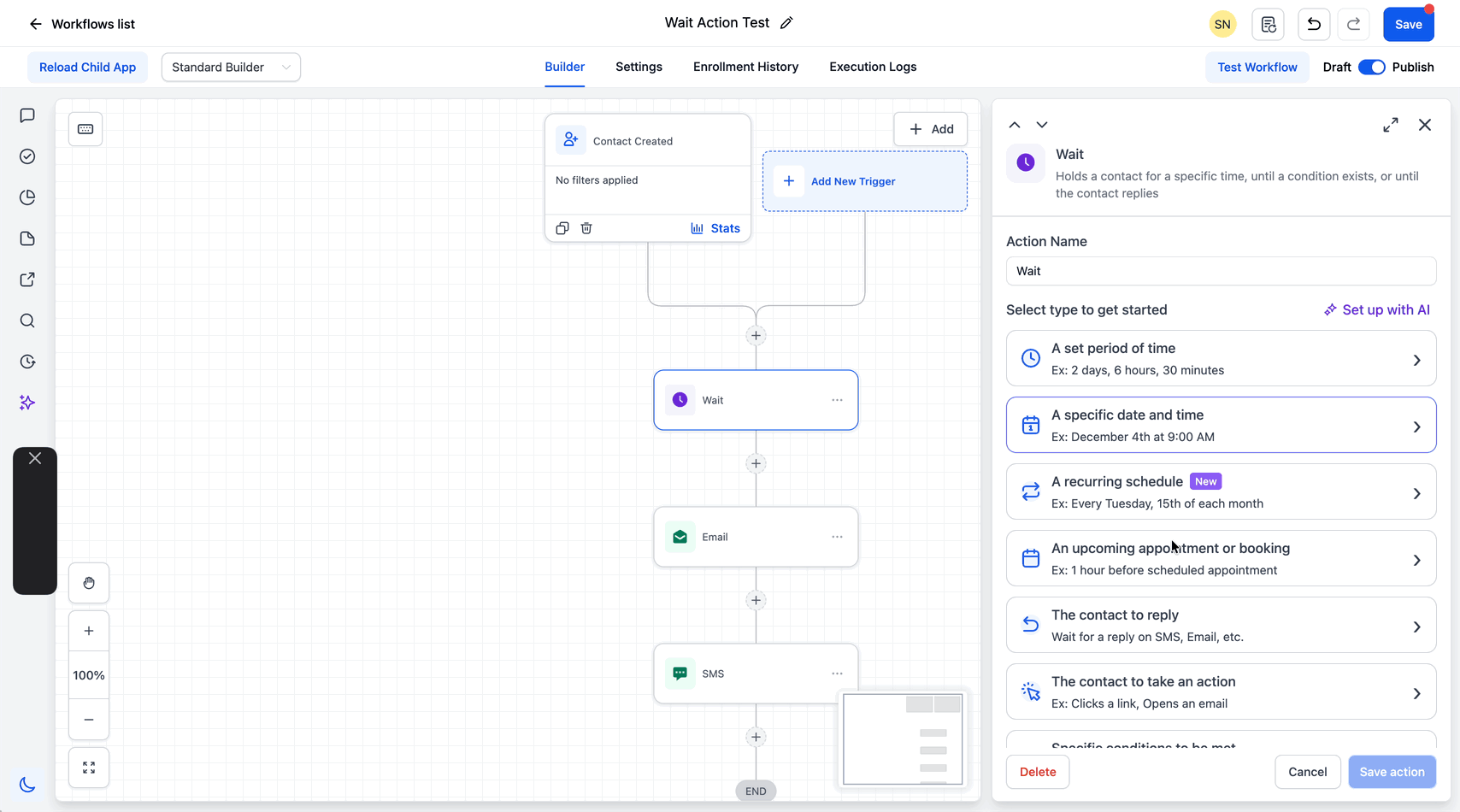 Schermata 5 — Azione Workflow - Wait