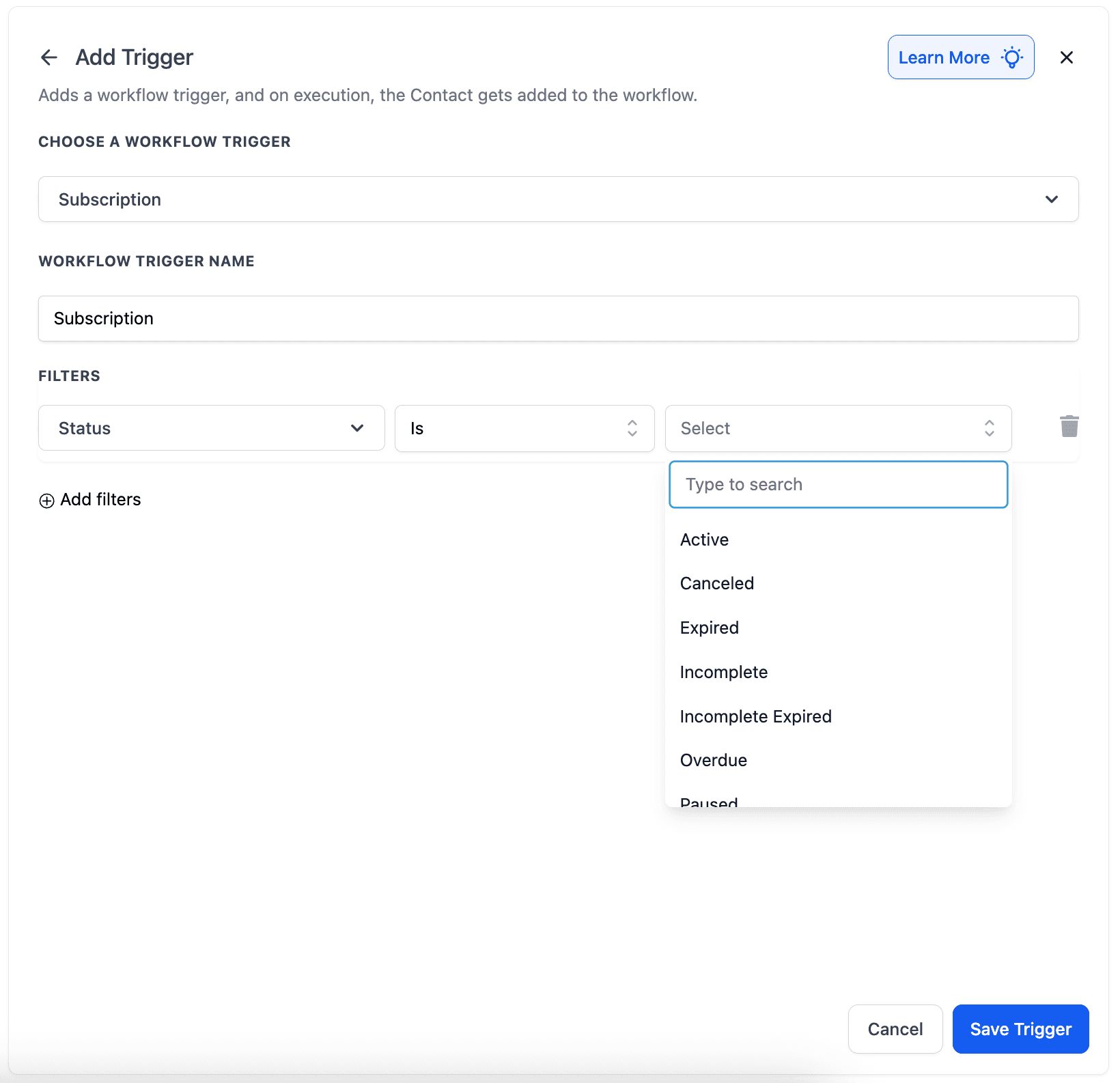 Schermata 5 — Workflow Trigger - Subscription