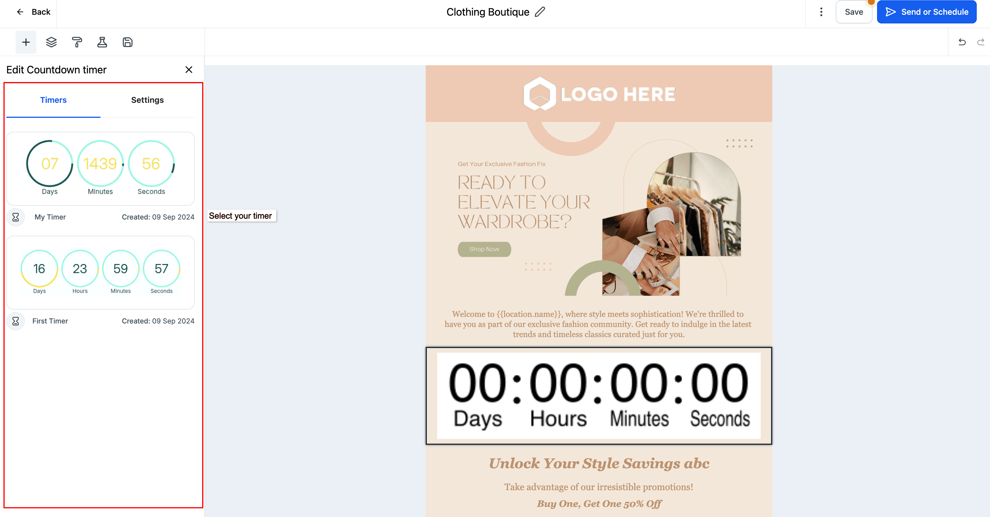 Schermata 2 — Sincronizza il timer per il conto alla rovescia nelle email e nei Funnel